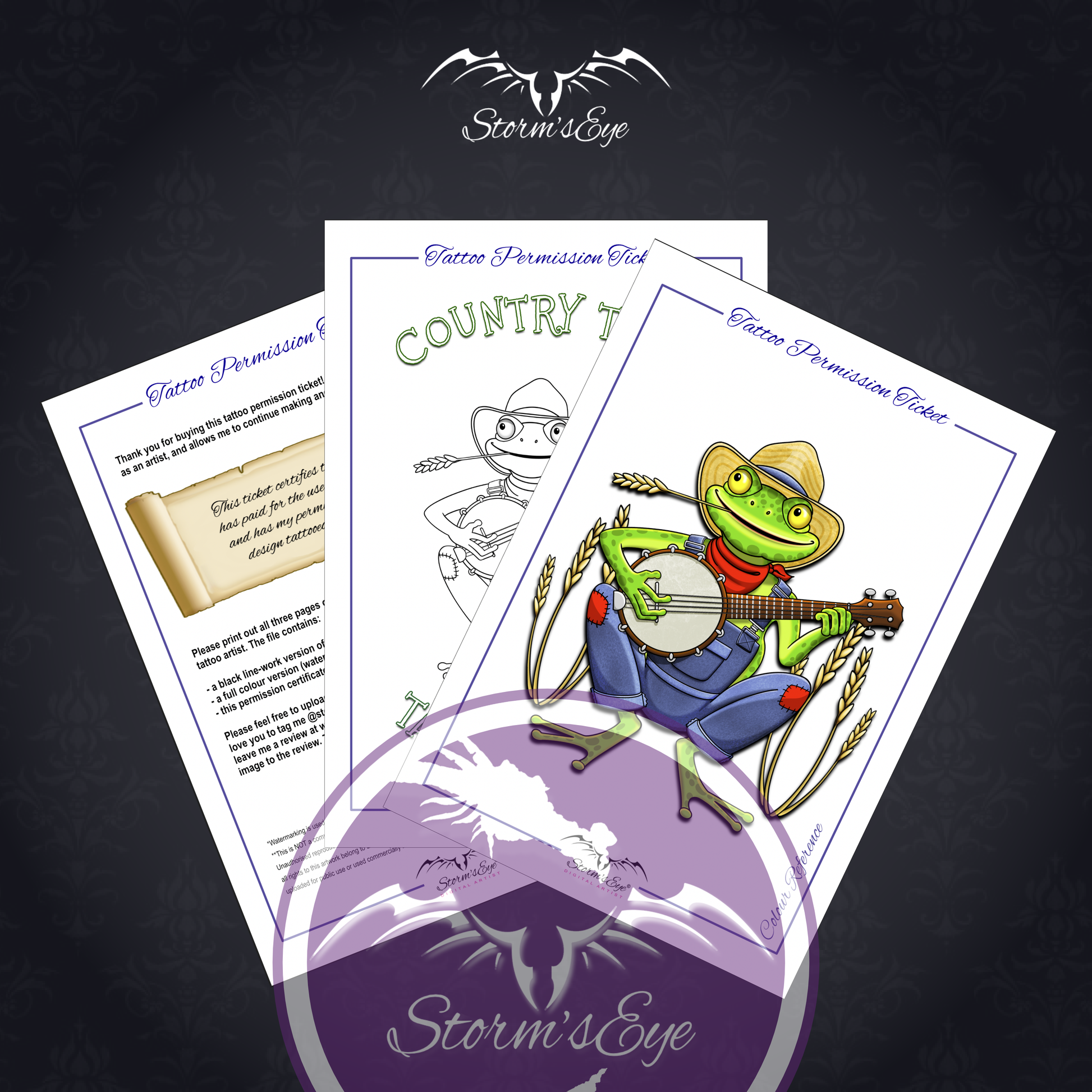 Country Toad cute frog tattoo design by Stormseye Design