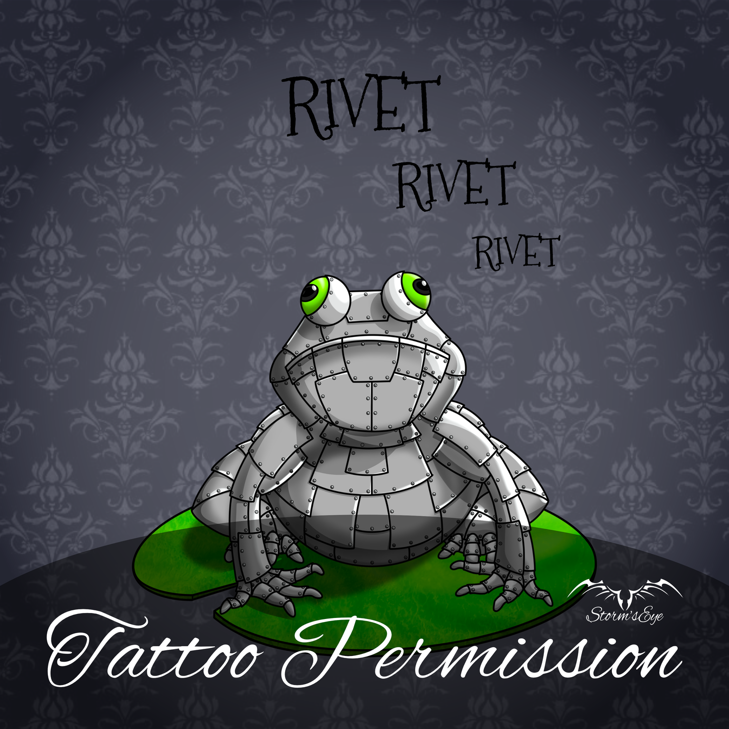 Metal Frog funny cute frog tattoo design by Stormseye Design