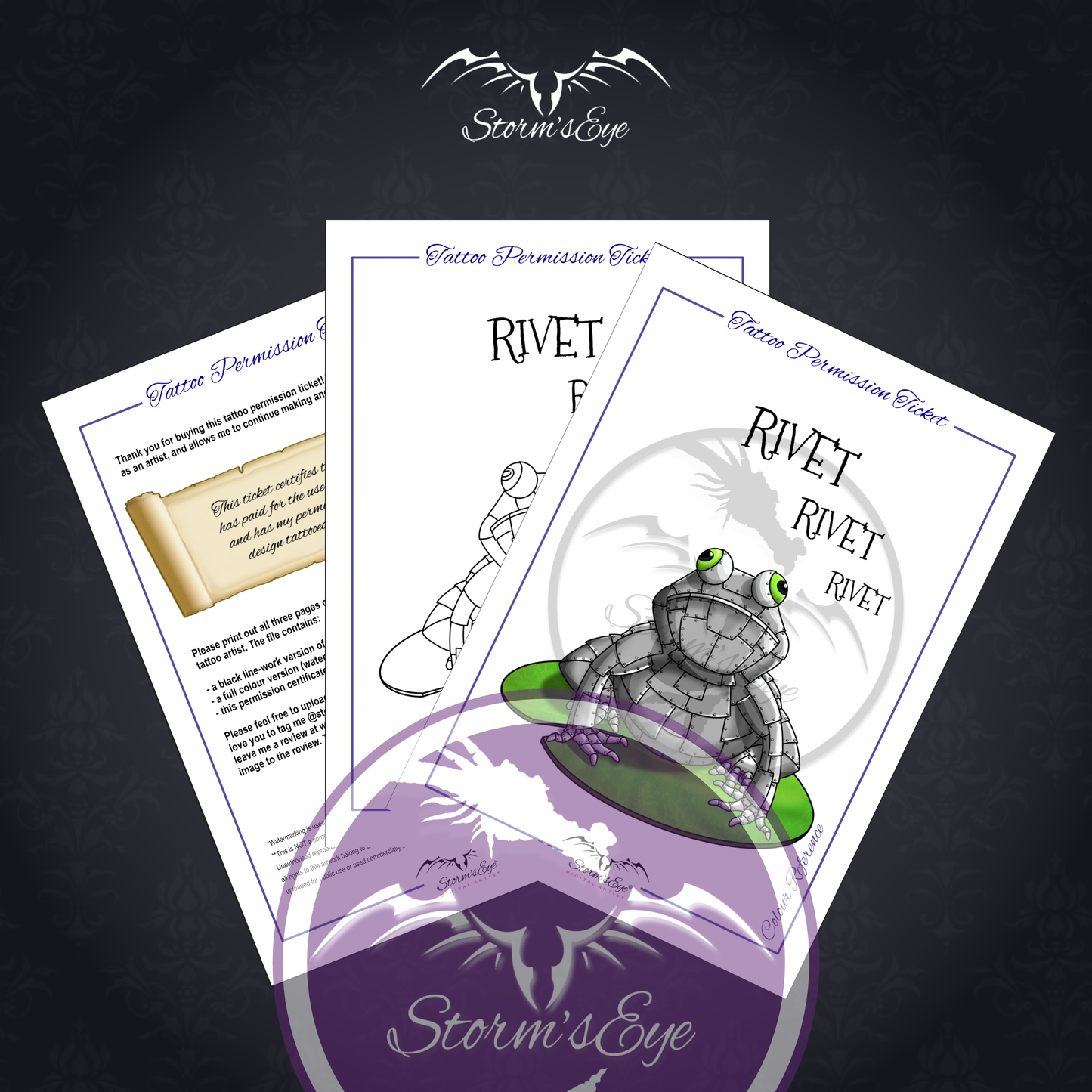Metal Frog funny cute frog tattoo design by Stormseye Design