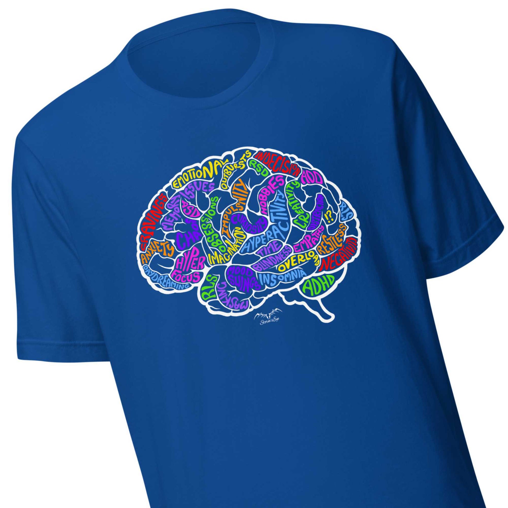 ADHD Brain shirt by Stormseye, royal blue, zoom view.