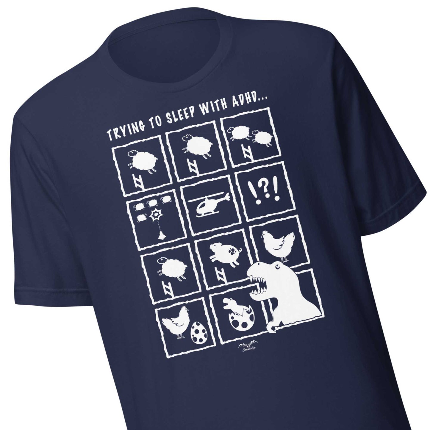 ADHD insomnia t-shirt by Stormseye, navy blue, zoom view