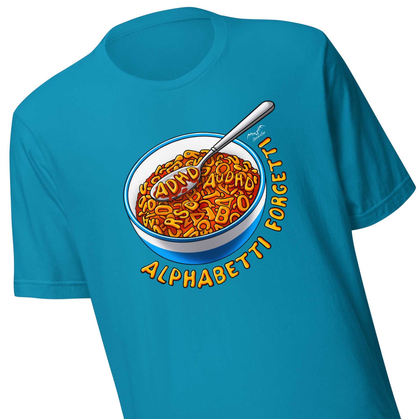 ADHD Spaghetti T-shirt by Stormseye, bright blue, zoom view