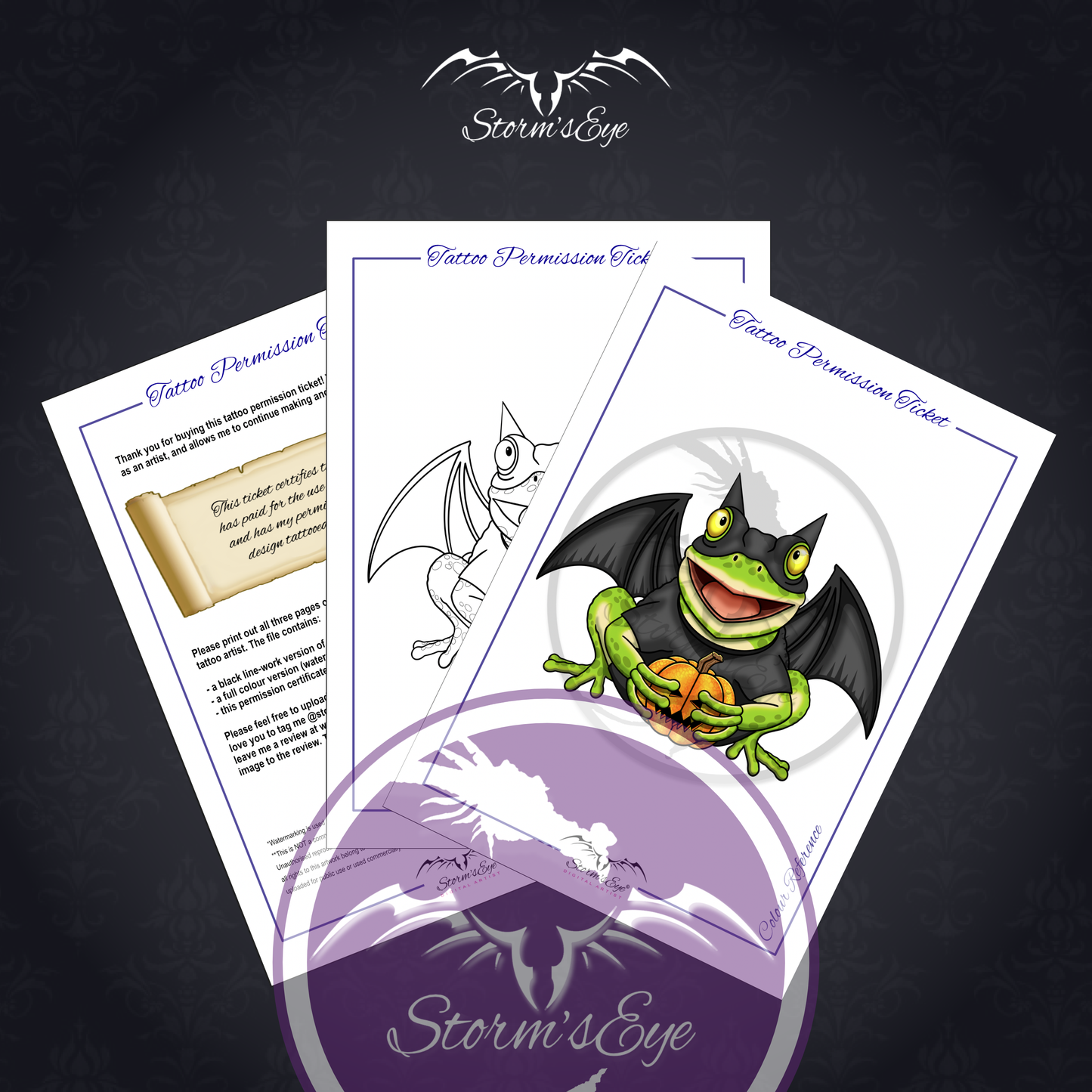 Bat Frog funny Halloween tattoo design by Stormseye Design