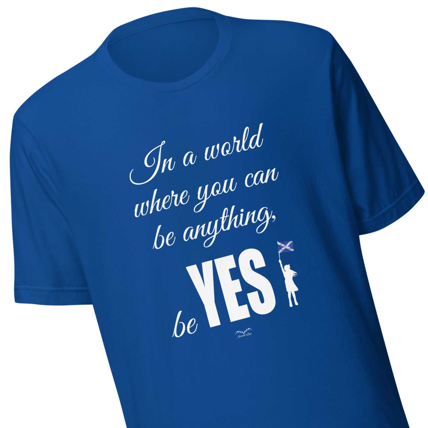 Be Yes Scottish Independence shirt by Stormseye, royal blue, zoom view