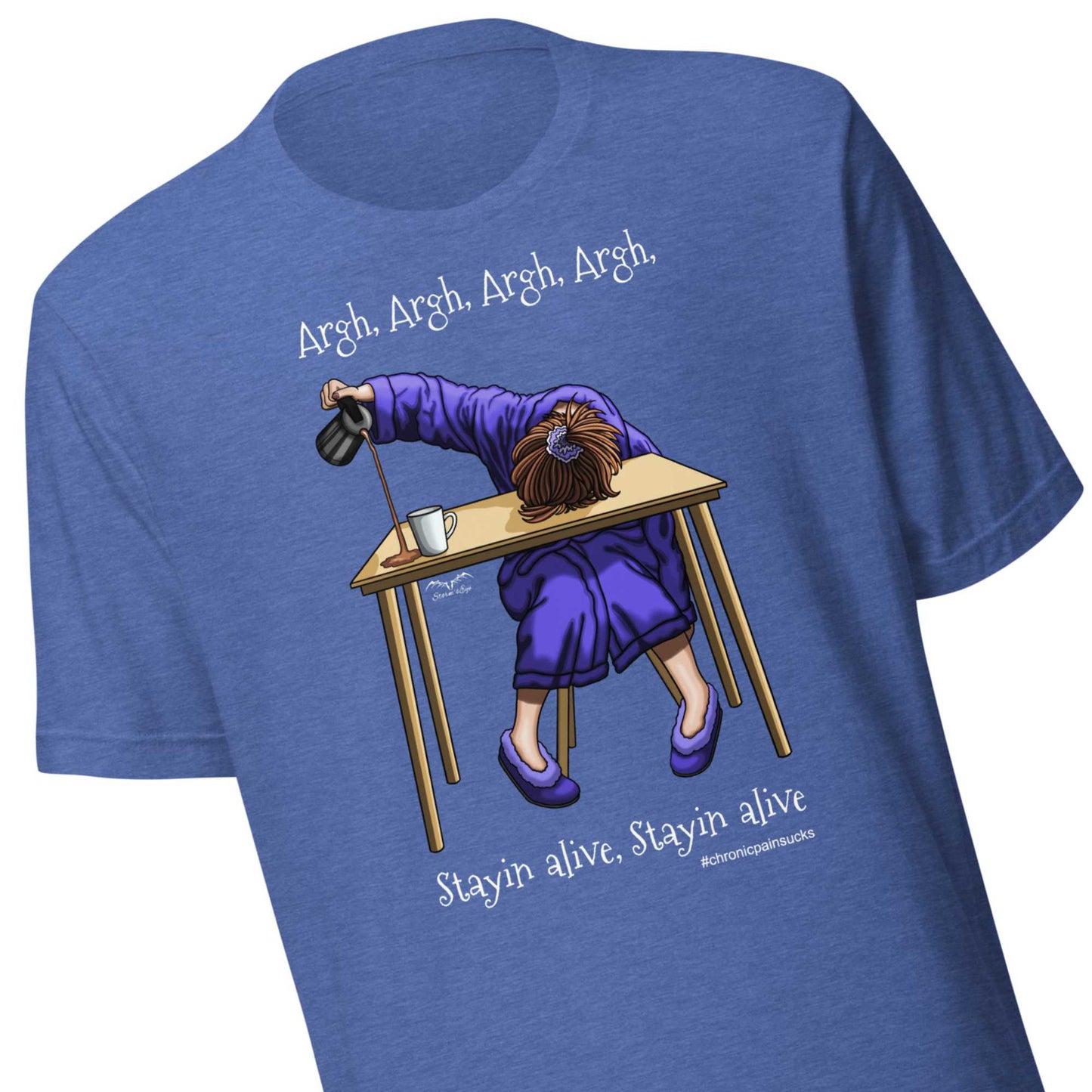Chronic Pain Sucks T-shirt by Stormseye, heather blue, zoom view