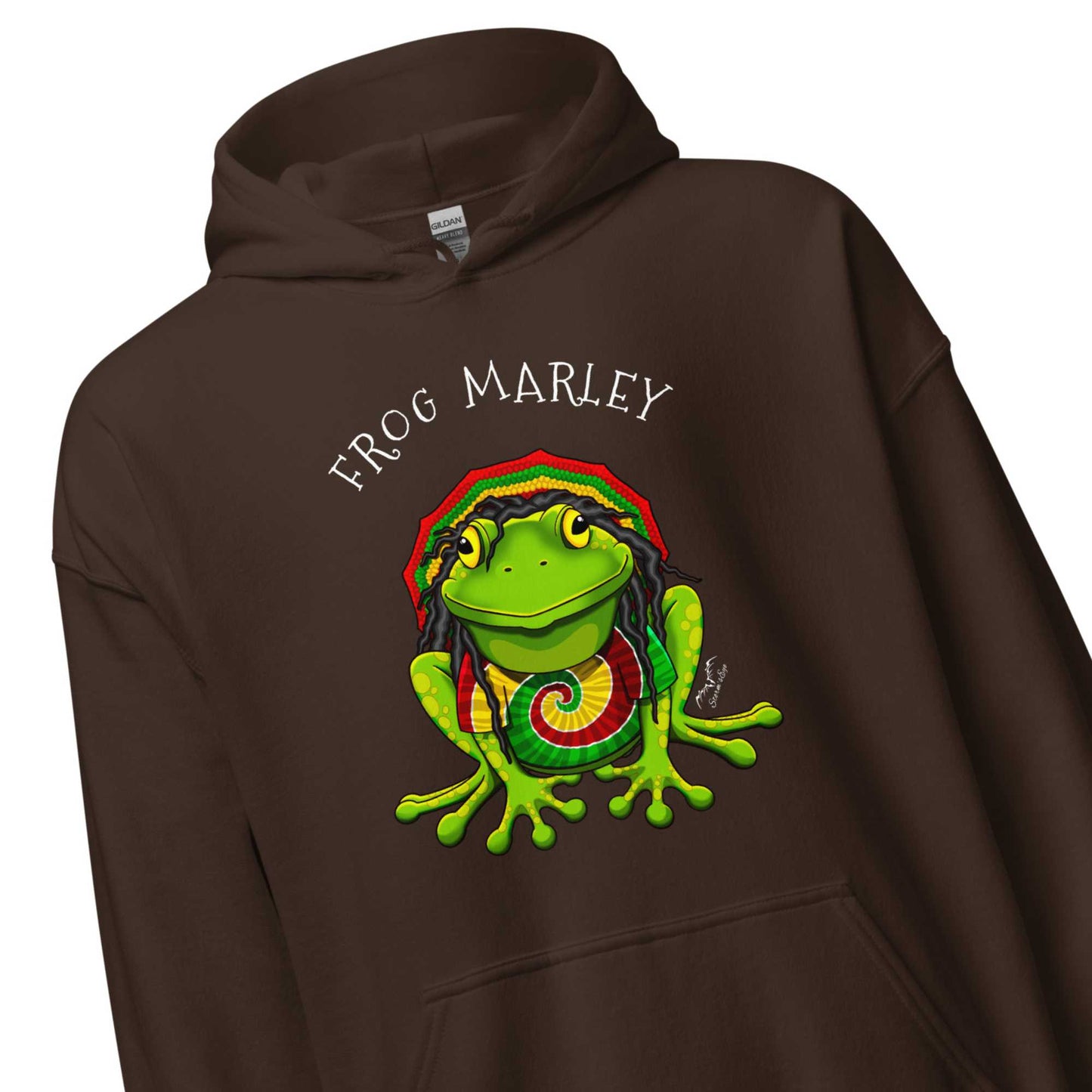 stormseye design frog marley reggae hoodie detail view brown