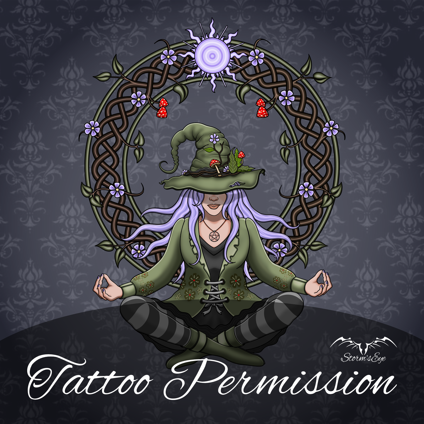 Cottage core hedge witch tattoo design by Stormseye Design