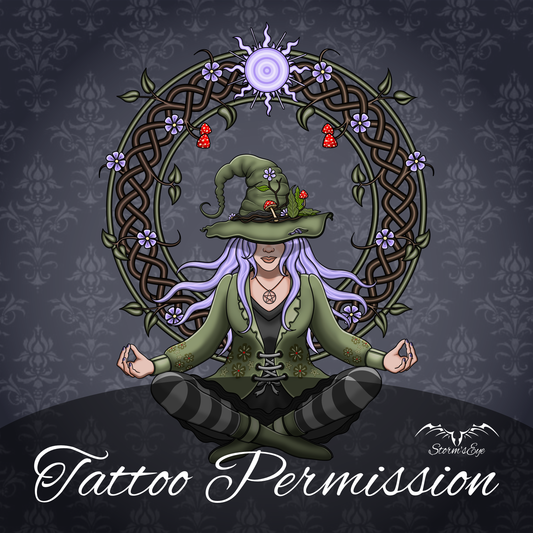 Cottage core hedge witch tattoo design by Stormseye Design