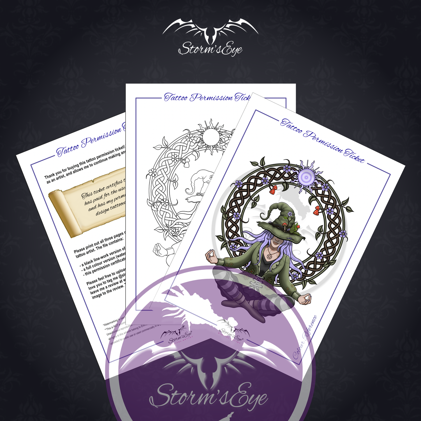 Cottage core hedge witch tattoo design by Stormseye Design