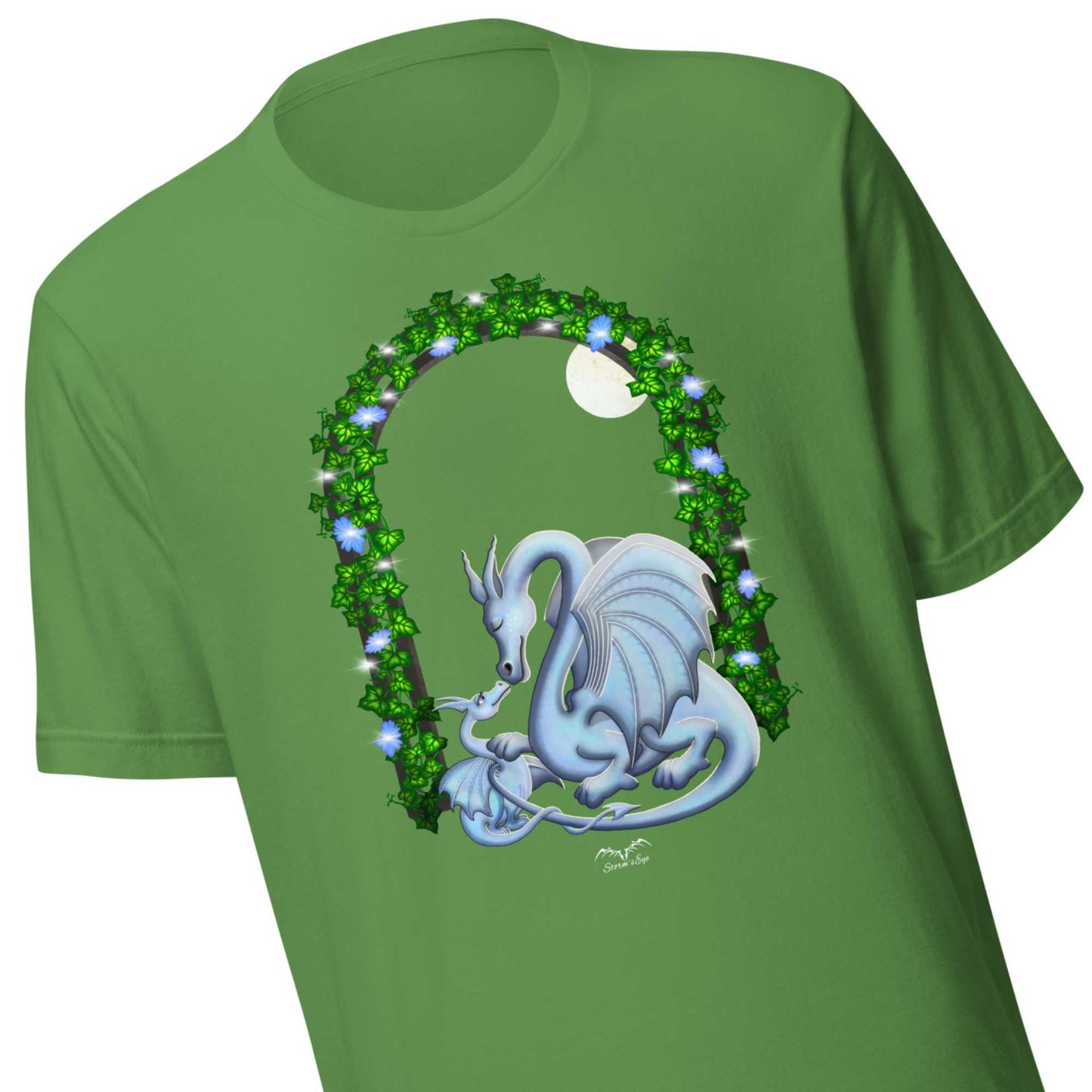 Mum and baby dragon shirt by Stormseye, bright green, zoom view
