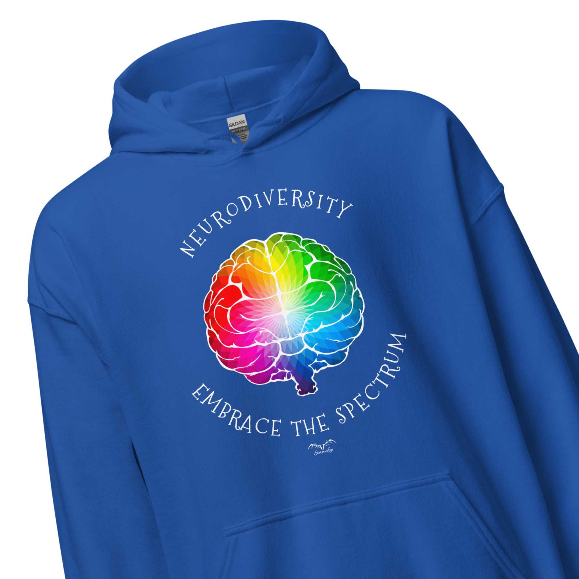 Neurodiversity spectrum ally Hoodie by Stormseye Design, royal blue, zoom view