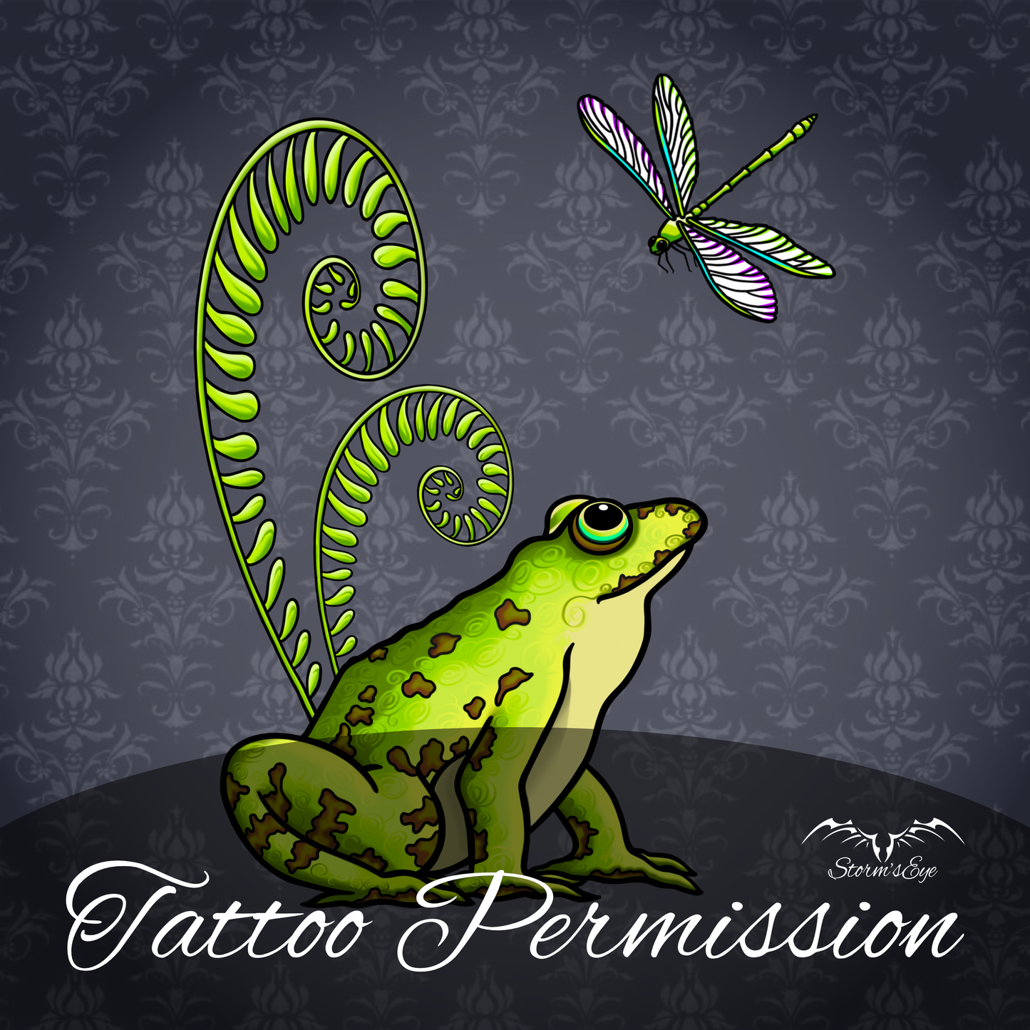 Pretty Frog Cottage Core tattoo design by Stormseye Design