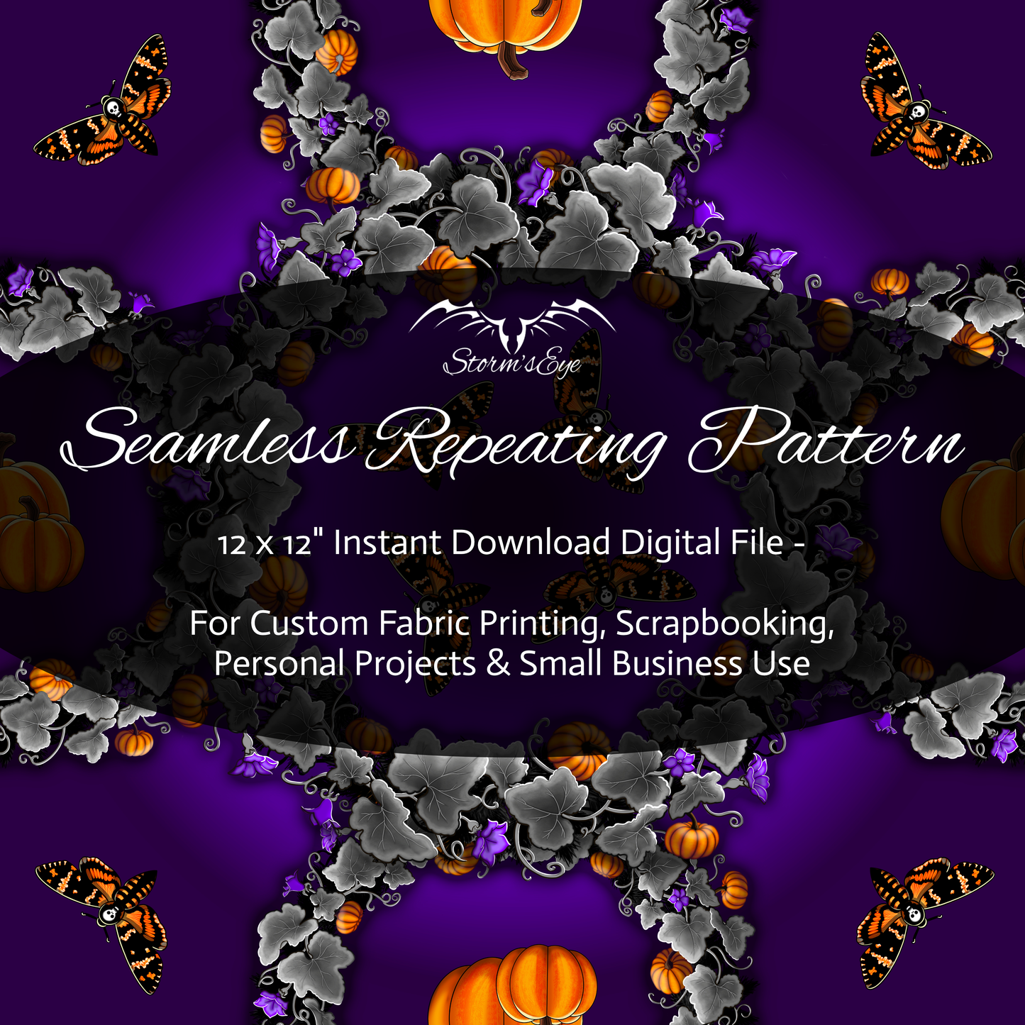 Pumpkin Wreath Seamless Pattern Digital File , Stormseye Design
