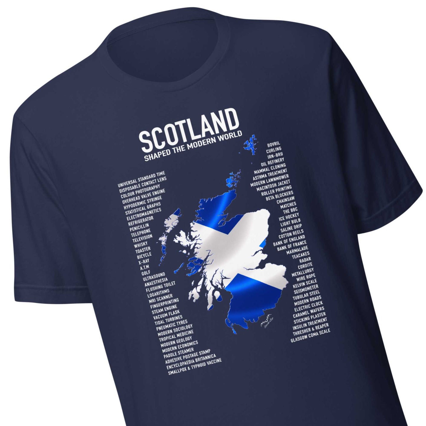 Scotland inventions shirt by stormseye design, navy blue, zoom view