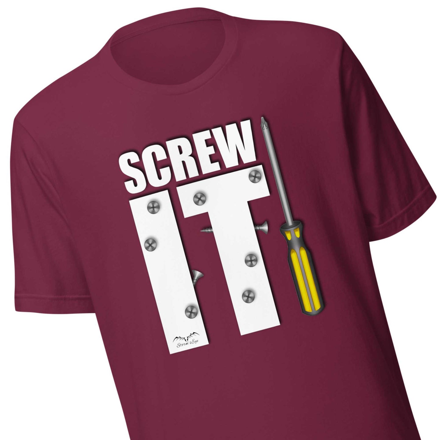 Screw It T-shirt by Stormseye, wine red, zoom view
