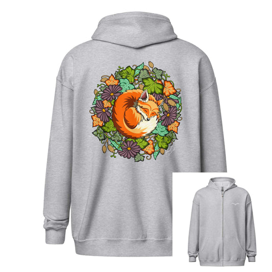 sleeping fox zip hoodie by stormseye design, sports grey, inset view