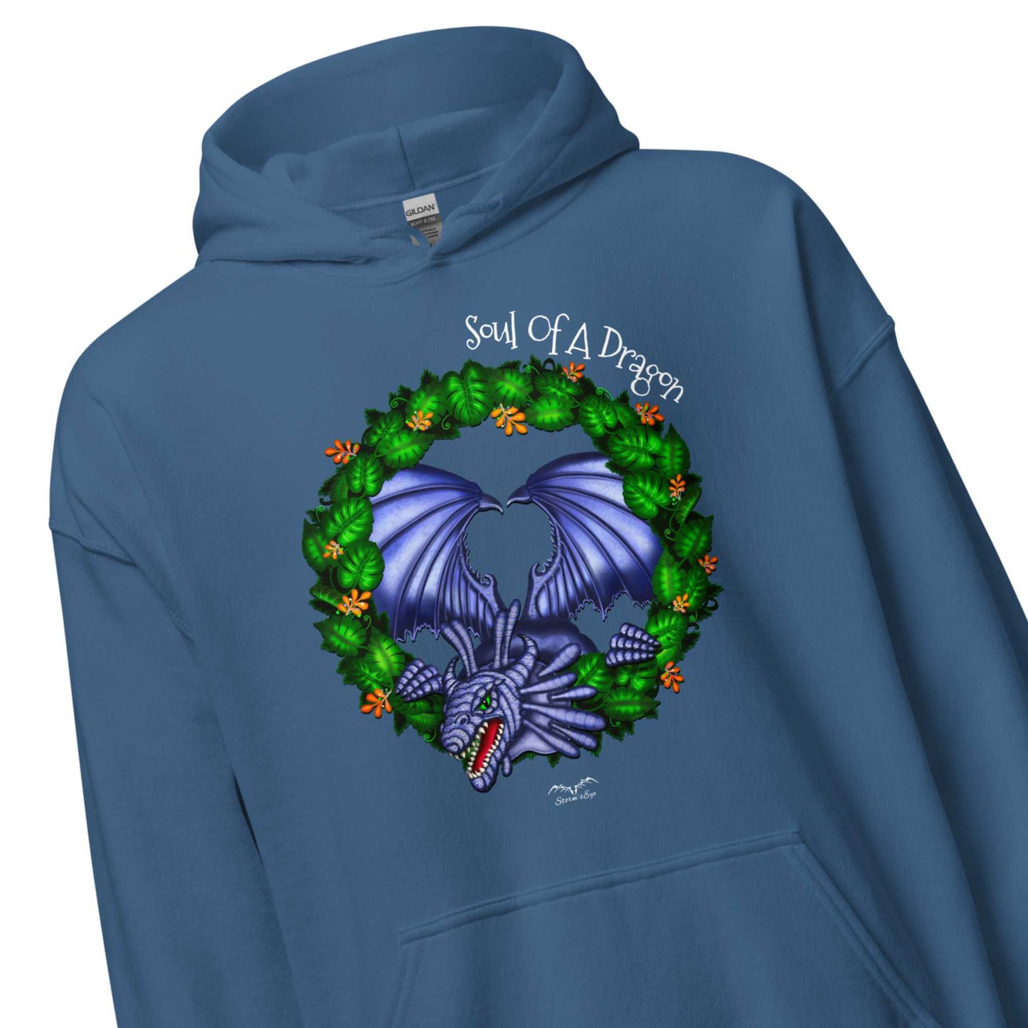 stormseye design soul of a dragon hoodie zoomed view blue