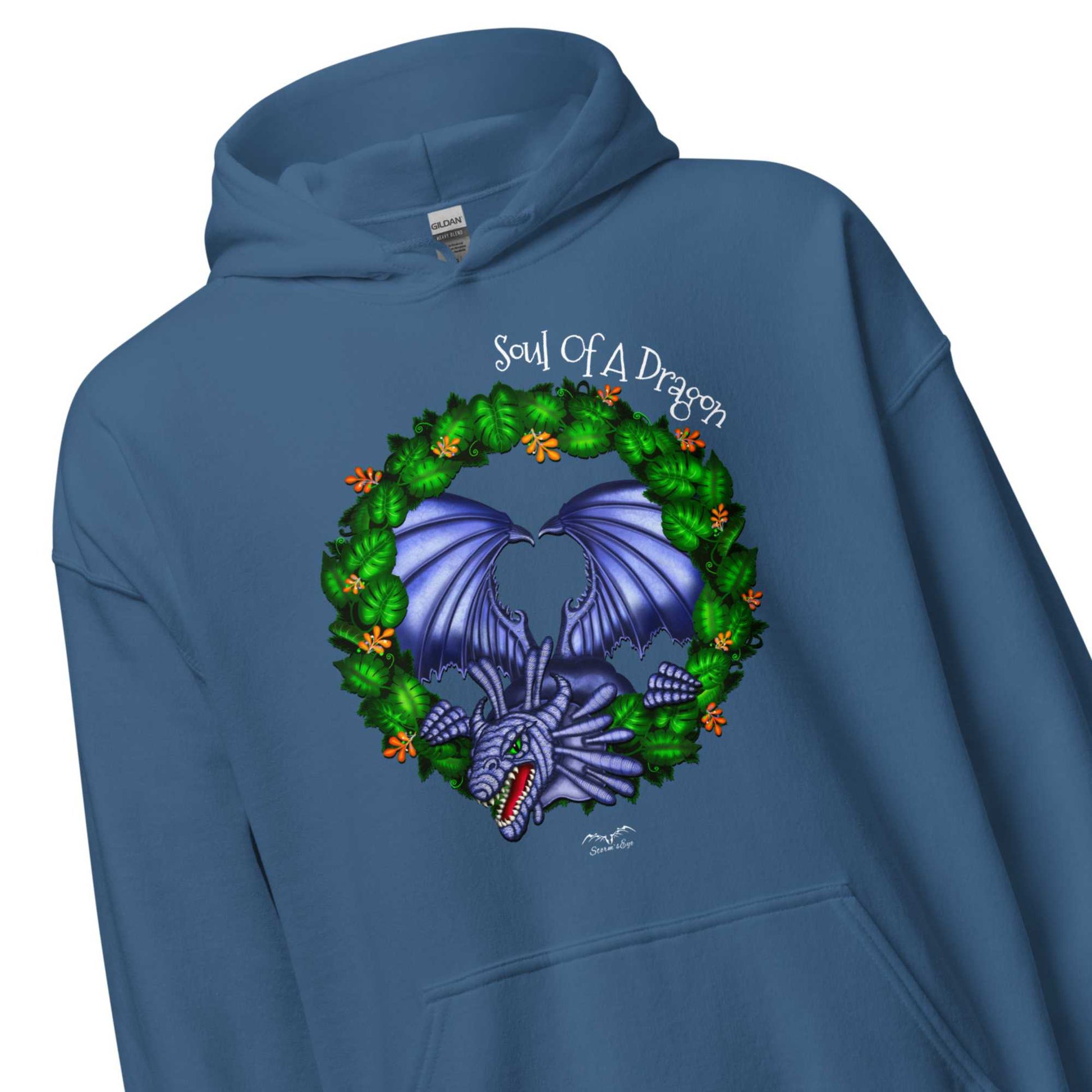 stormseye design soul of a dragon hoodie zoomed view blue