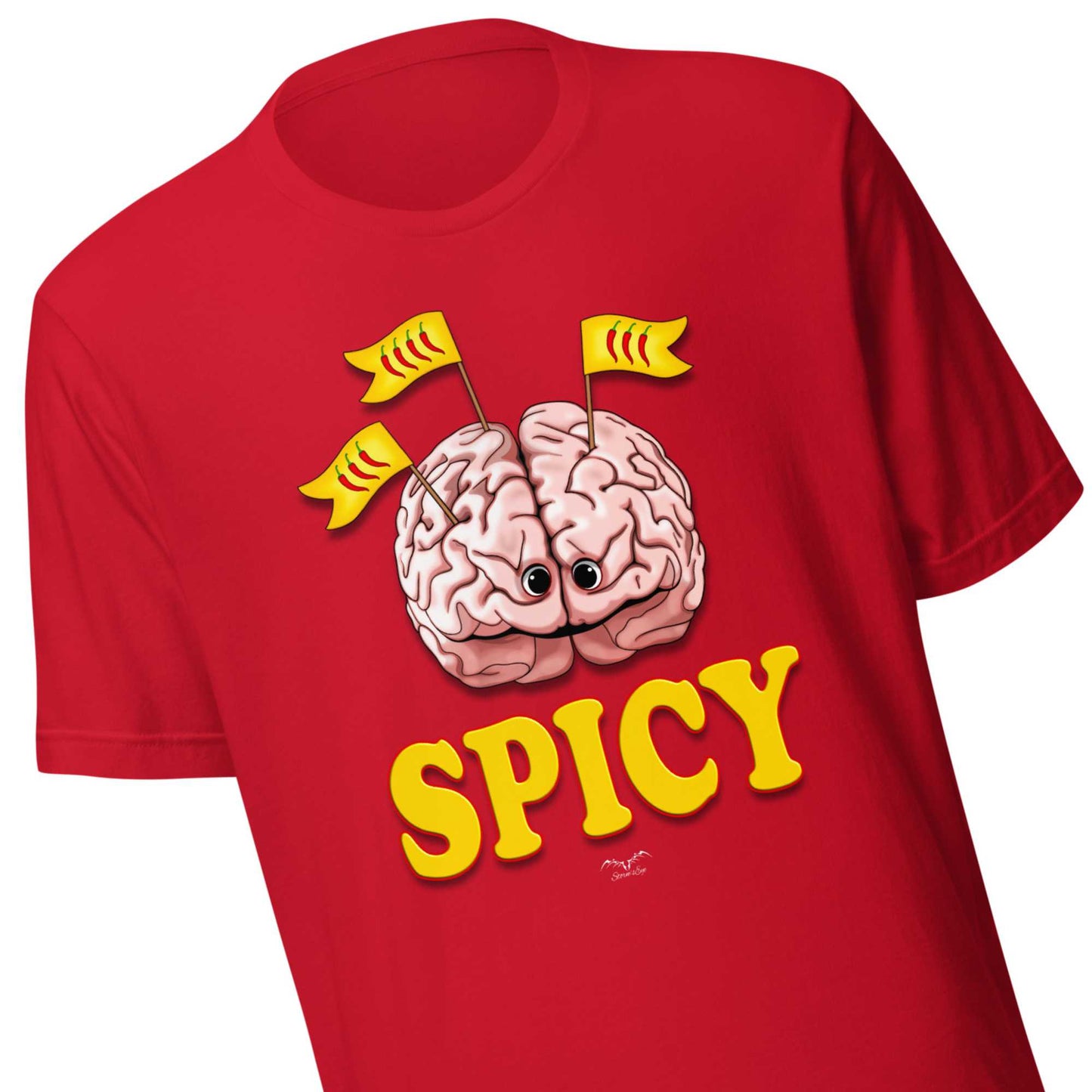 Funny Spicy Brain T-shirt by Stormseye, bright red, zoom view
