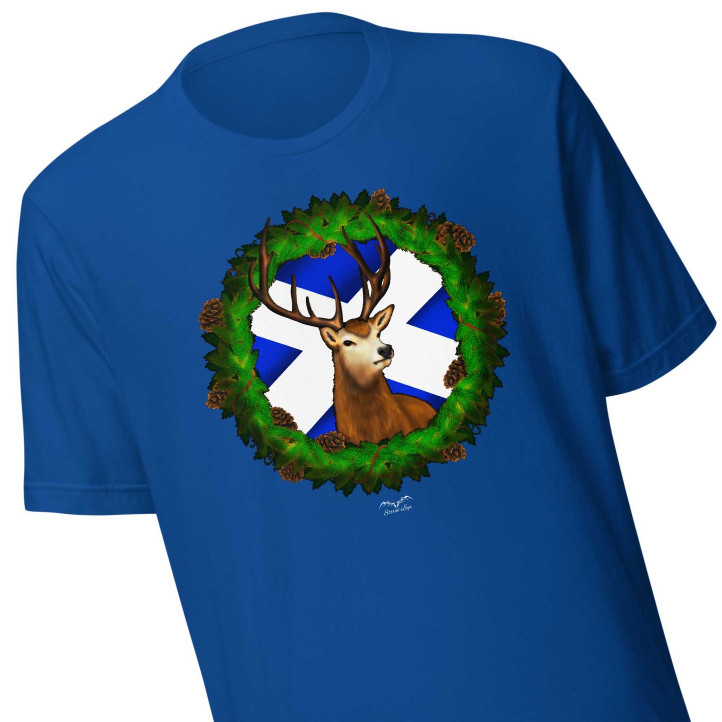 Stag & Saltire Scottish T-shirt by Stormseye, royal blue, zoom view