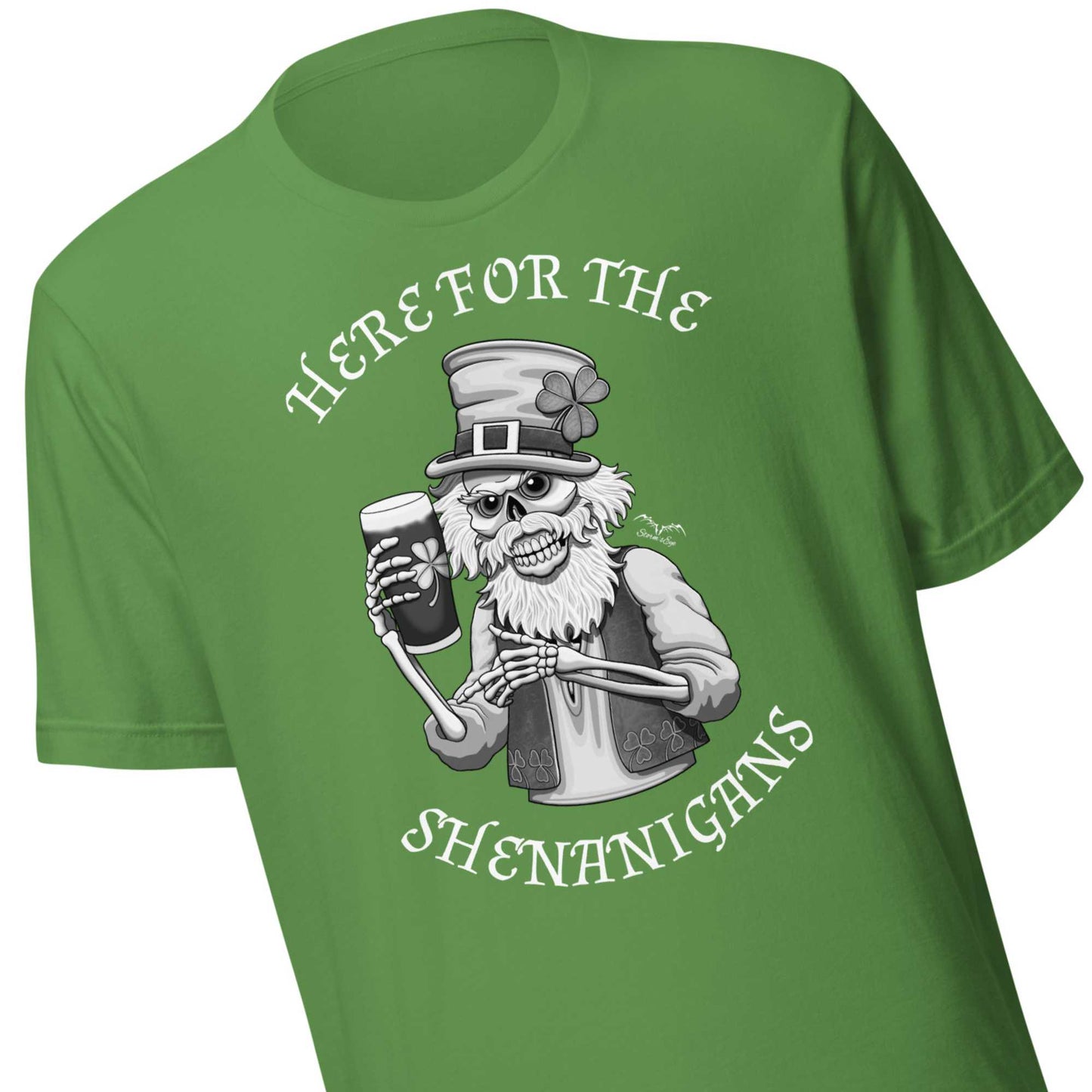 stormseye design st patricks day shenanigans t-shirt, detail view olive green