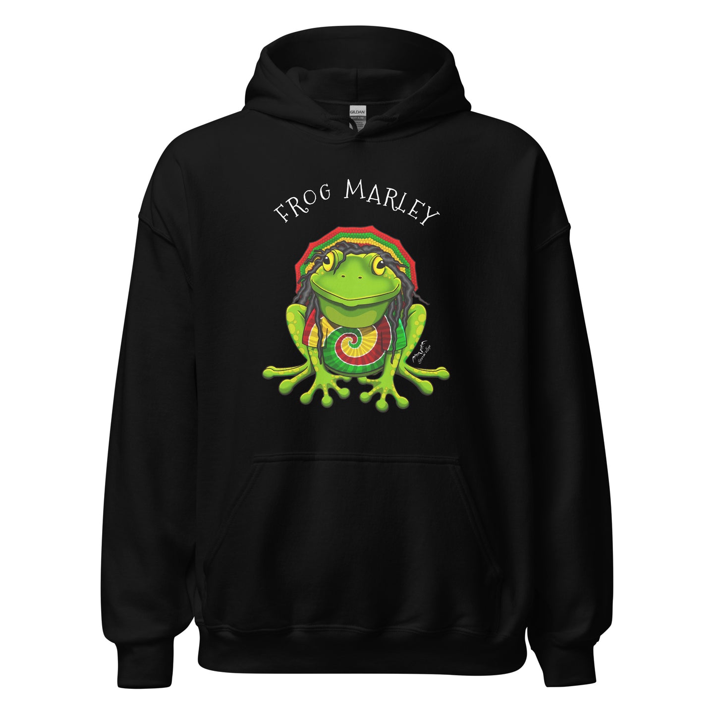stormseye design frog marley reggae hoodie flat view black