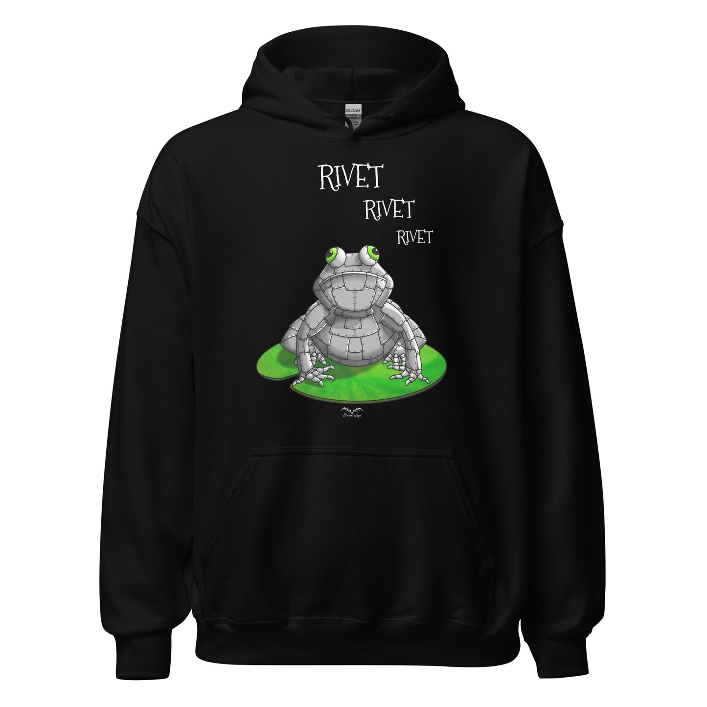 stormseye design funny metal frog hoodie flat view black