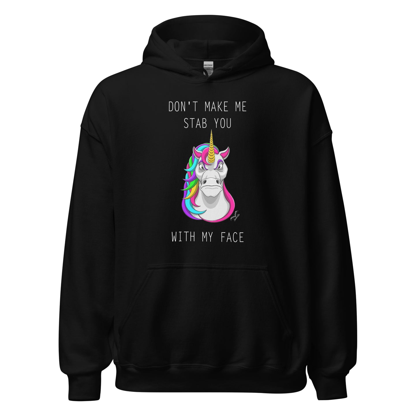 funny stabby unicorn hoodie by stormseye design, black