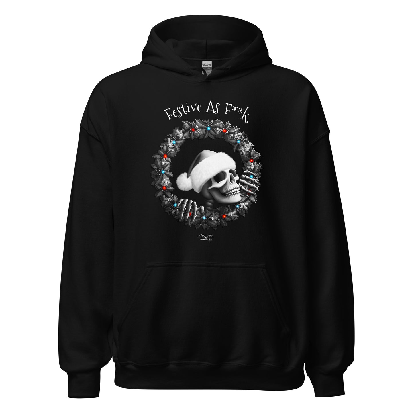 stormseye design festive AF christmas hoodie flat view black