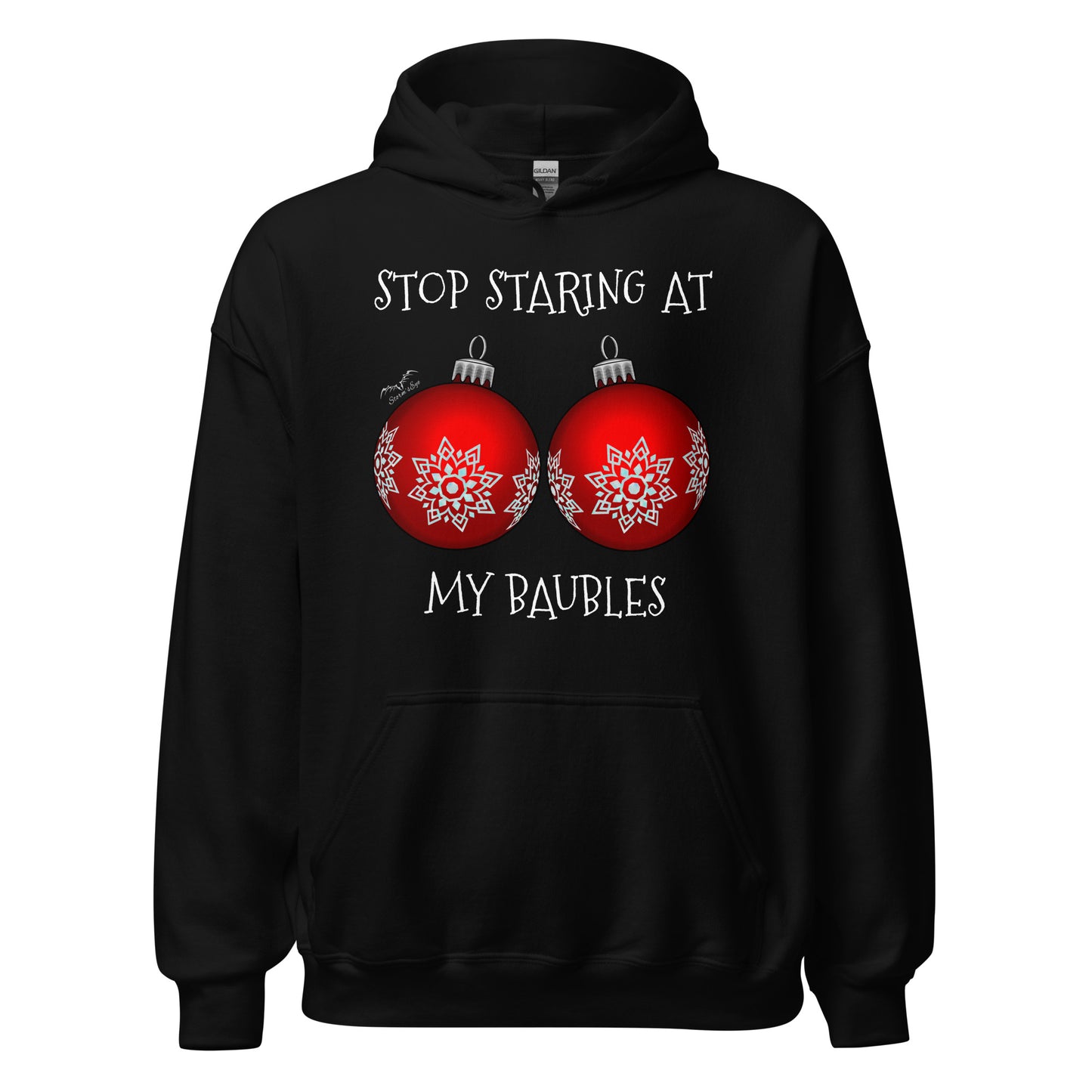 stormseye design stop staring funny christmas hoodie flat view black