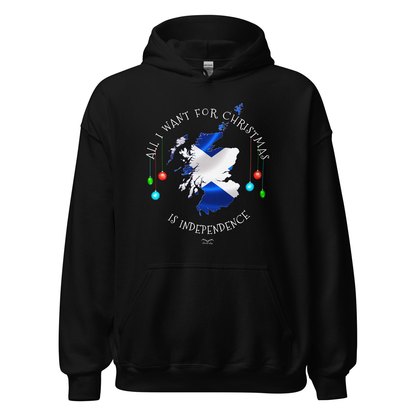 stormseye design christmas scottish independence hoodie flat view black
