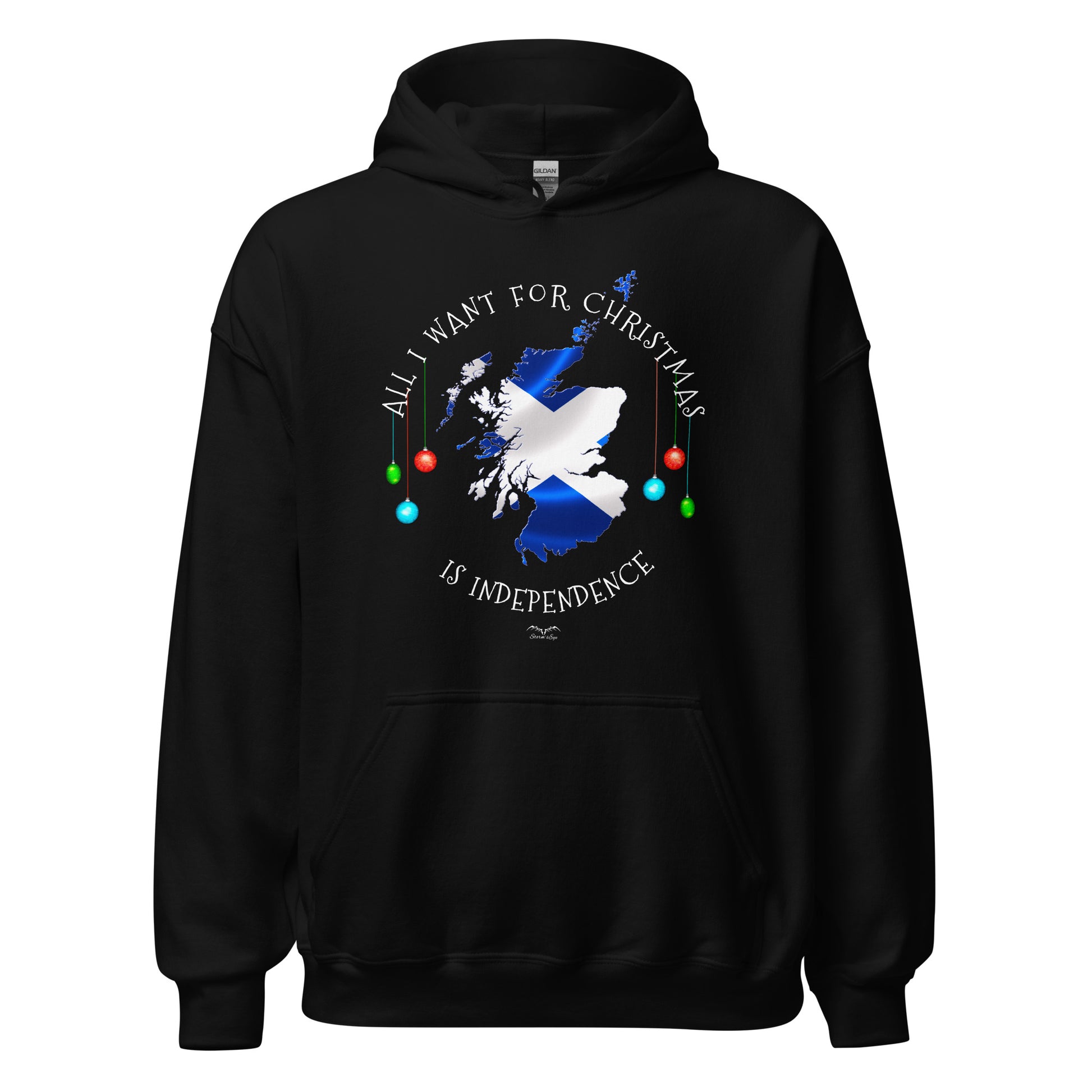 stormseye design christmas scottish independence hoodie flat view black