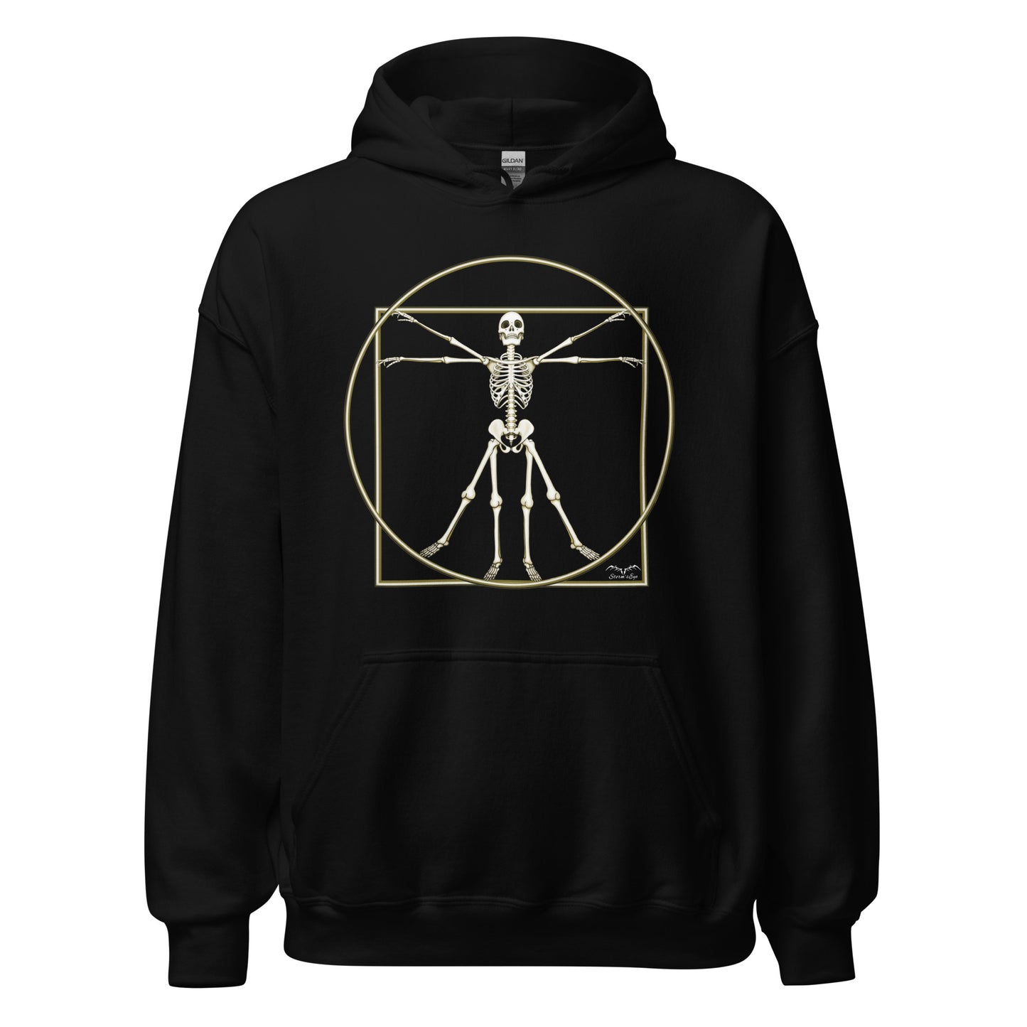 stormseye design vitruvian skeleton fine art hoodie flat view black