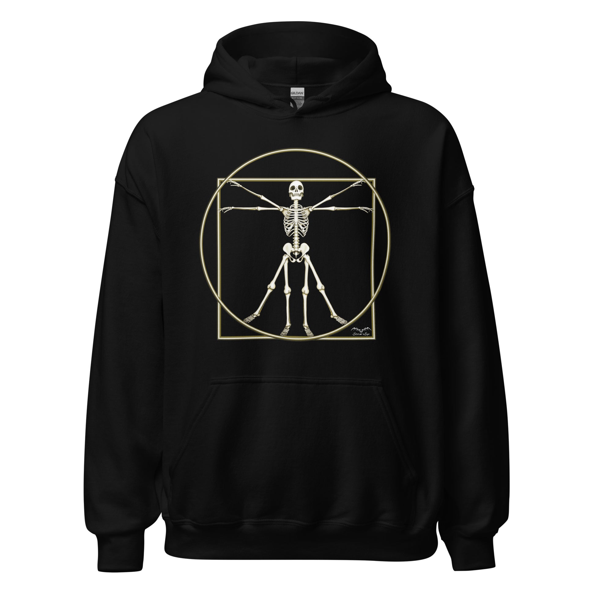 stormseye design vitruvian skeleton fine art hoodie flat view black