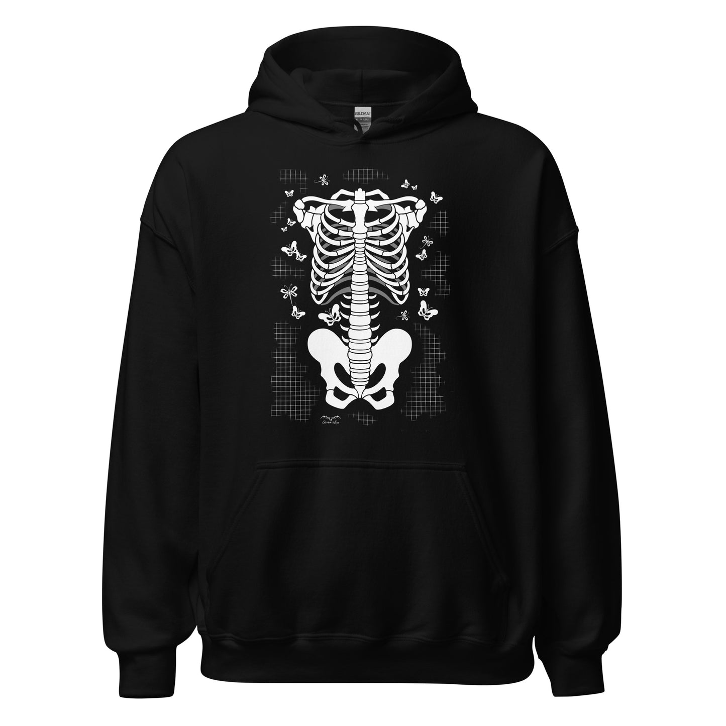 stormseye design skeleton torso halloween hoodie flat view black