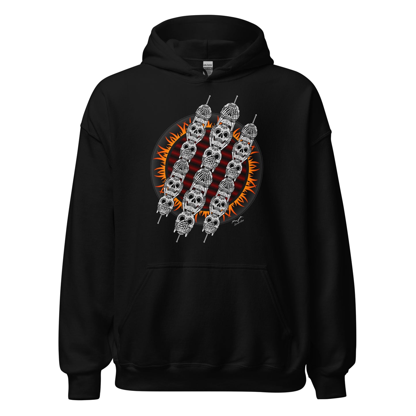 stormseye design skewer skulls BBQ hoodie flat view black
