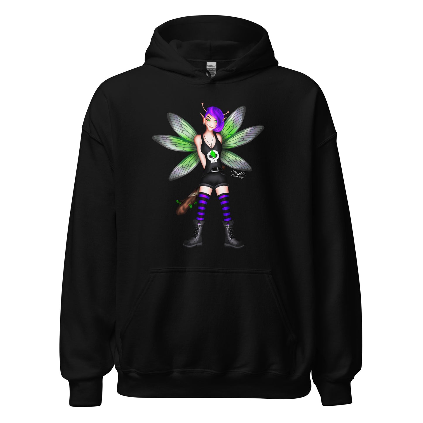 stormseye design rocker fairy fink hoodie flat view black