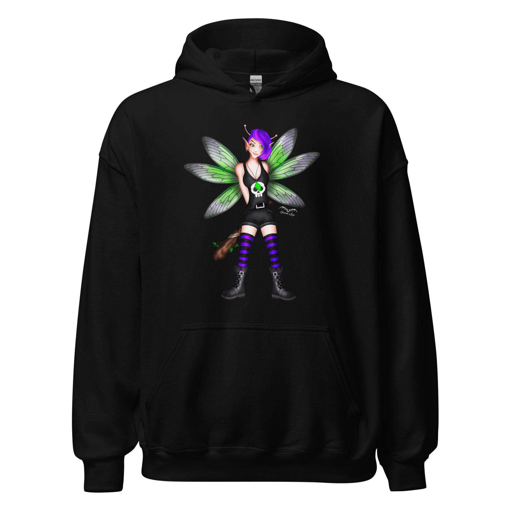 stormseye design rocker fairy fink hoodie flat view black