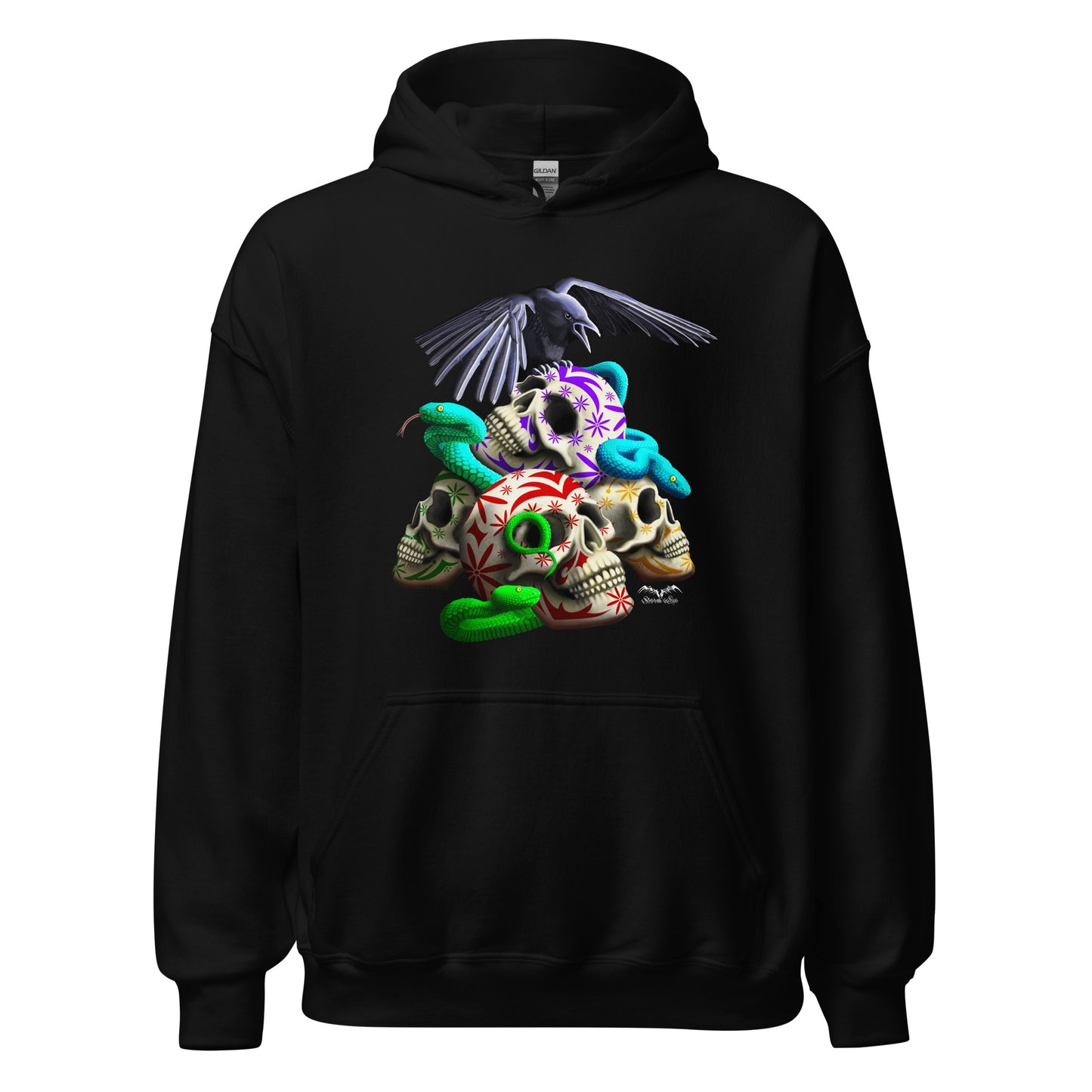 stormseye design gothic skulls & snakes hoodie flat view black