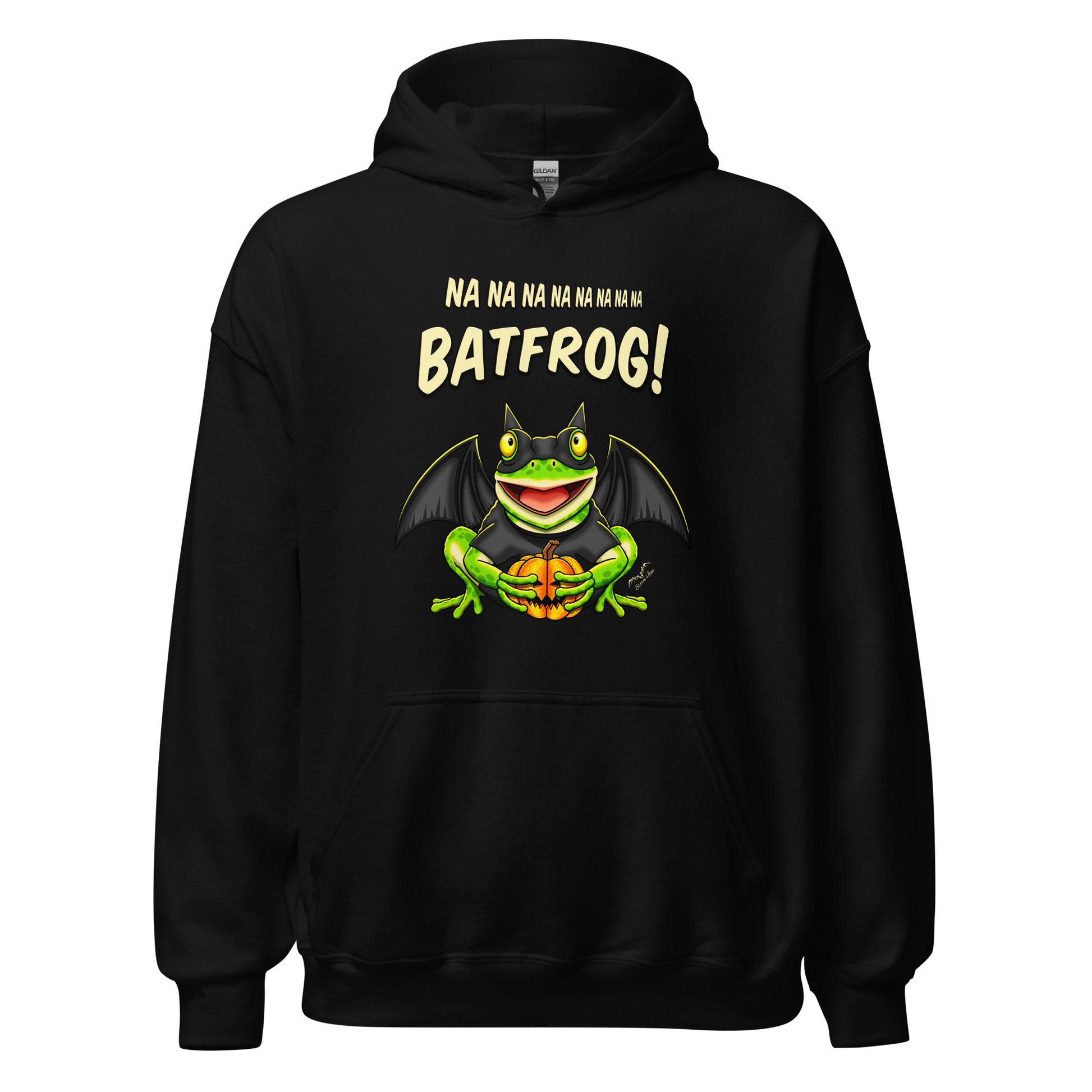 stormseye design batfrog halloween hoodie flat view black