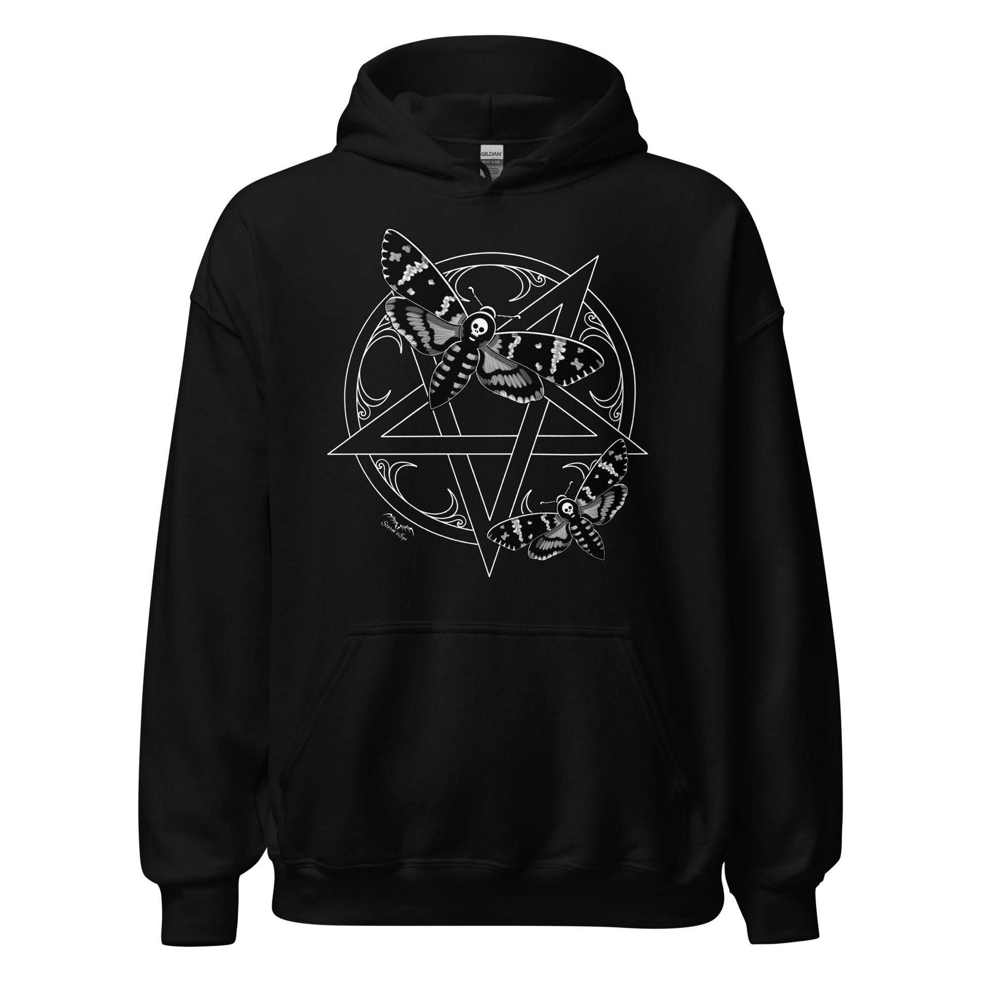 stormseye design deaths head moths hoodie flat view black