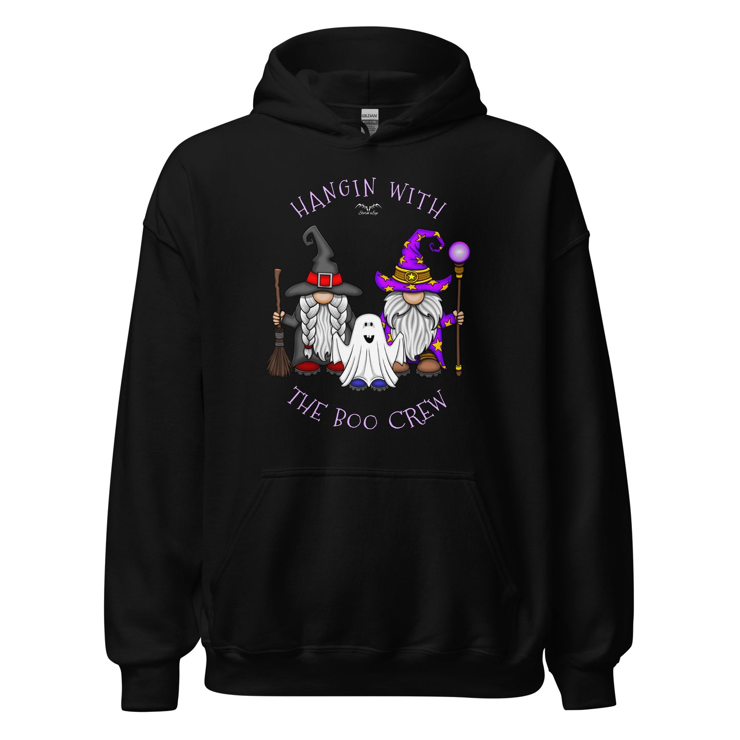 stormseye design boo crew halloween hoodie flat view black