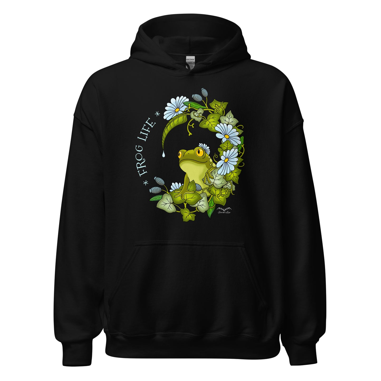 stormseye design frog life hoodie flat view black