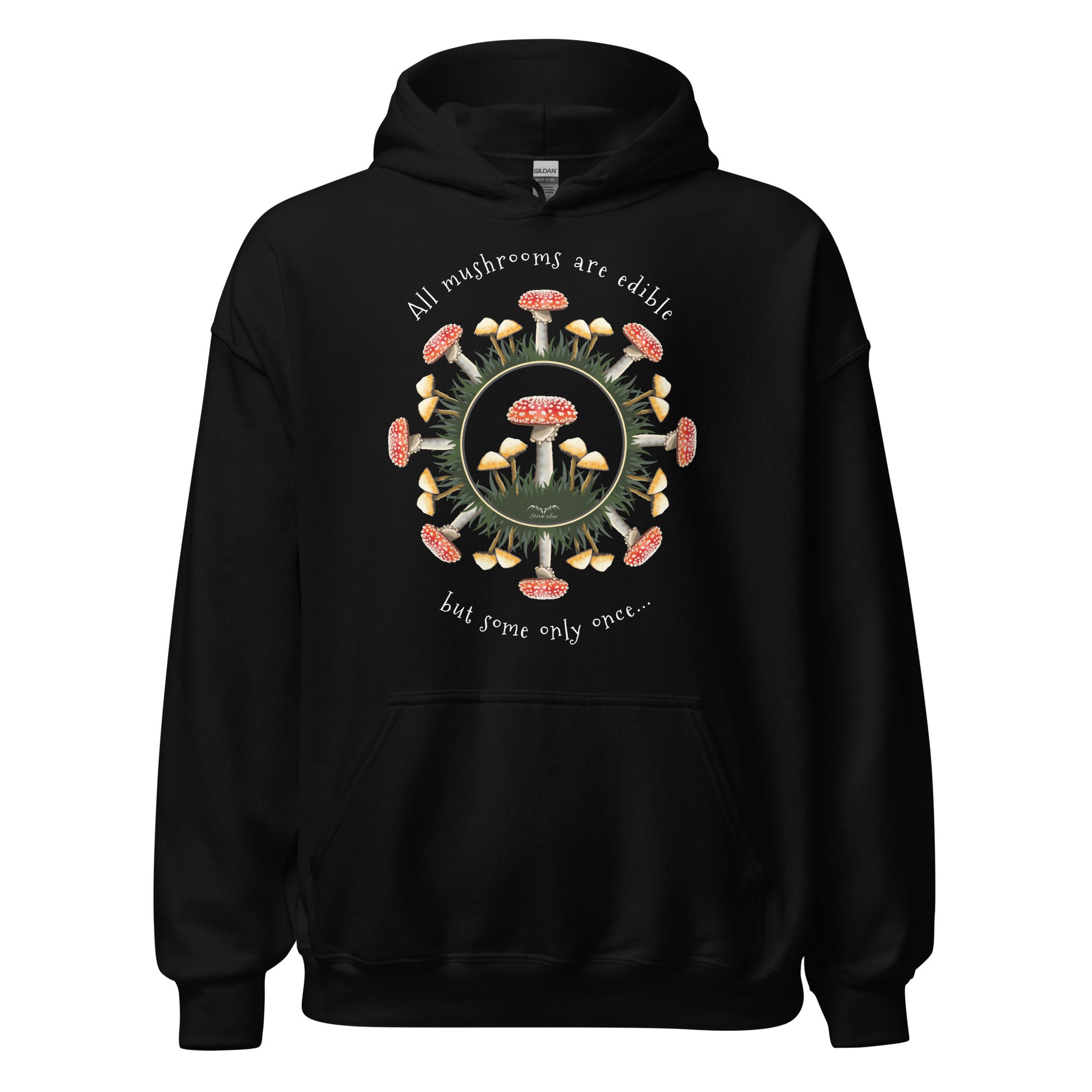 edible mushrooms hoodie by stormseye, black