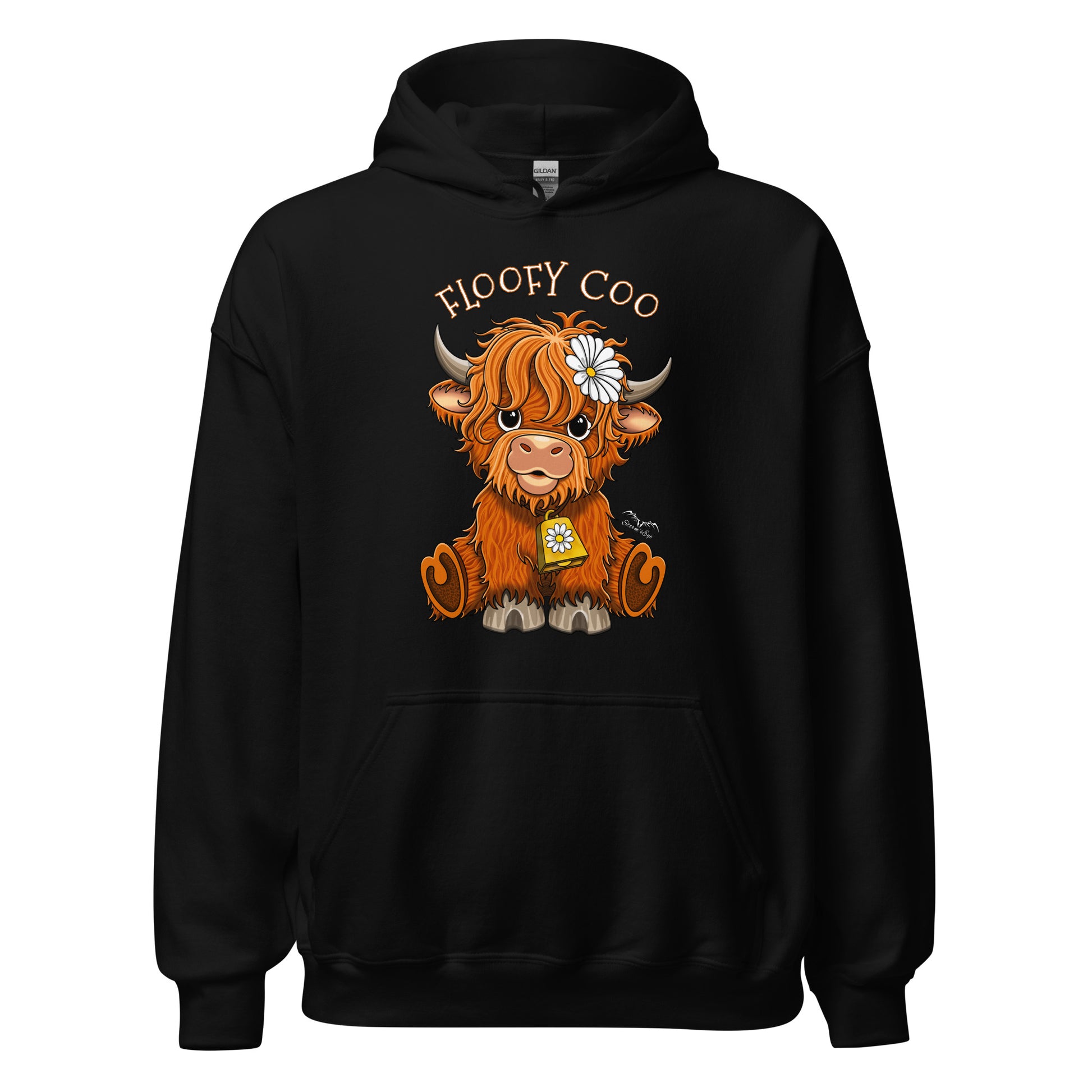 floofy coo highland cow hoodie by Stormseye Design, black