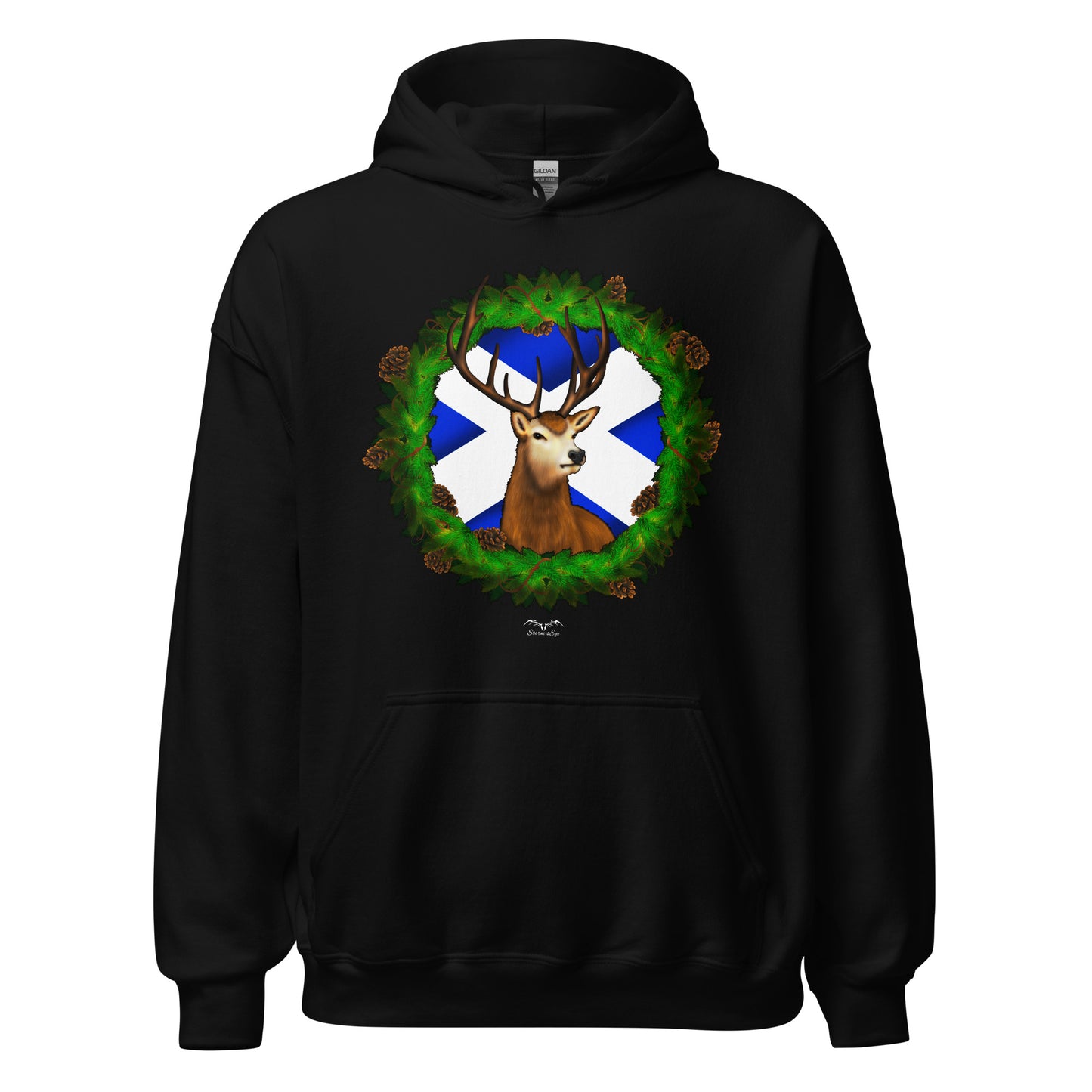 stag and saltire scotland Hoodie by Stormseye Design, black