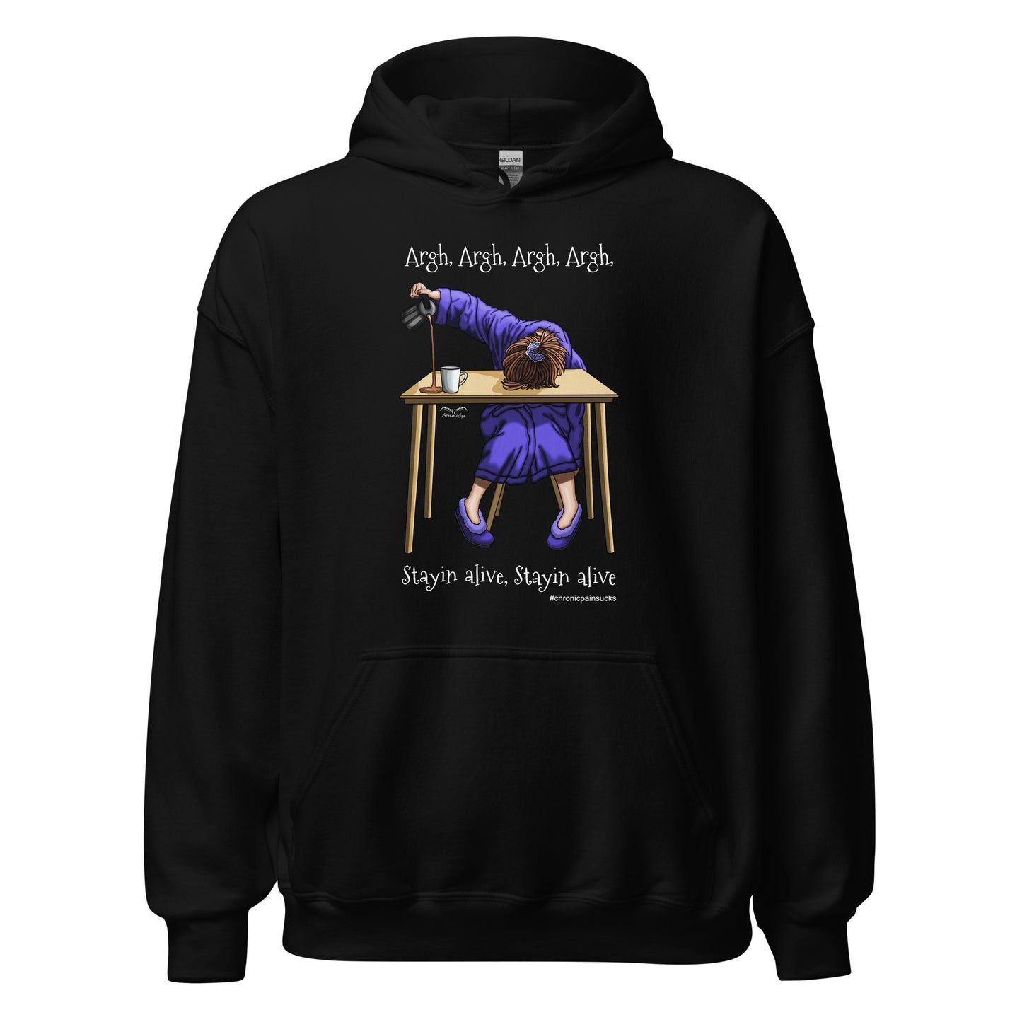 funny stayin alive chronic pain Hoodie by Stormseye Design, black