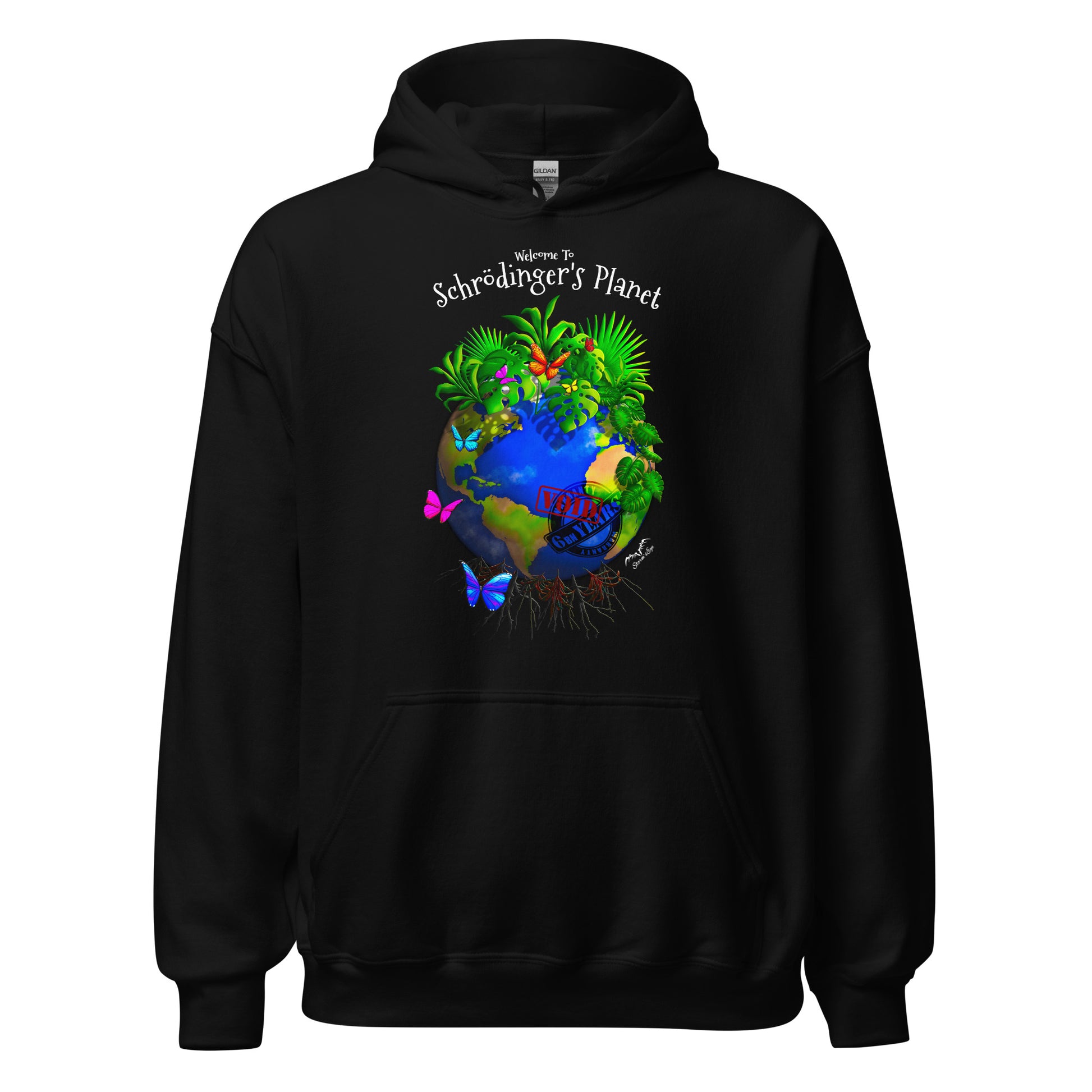 shrodinger's planet climate change hoodie by stormseye design, black