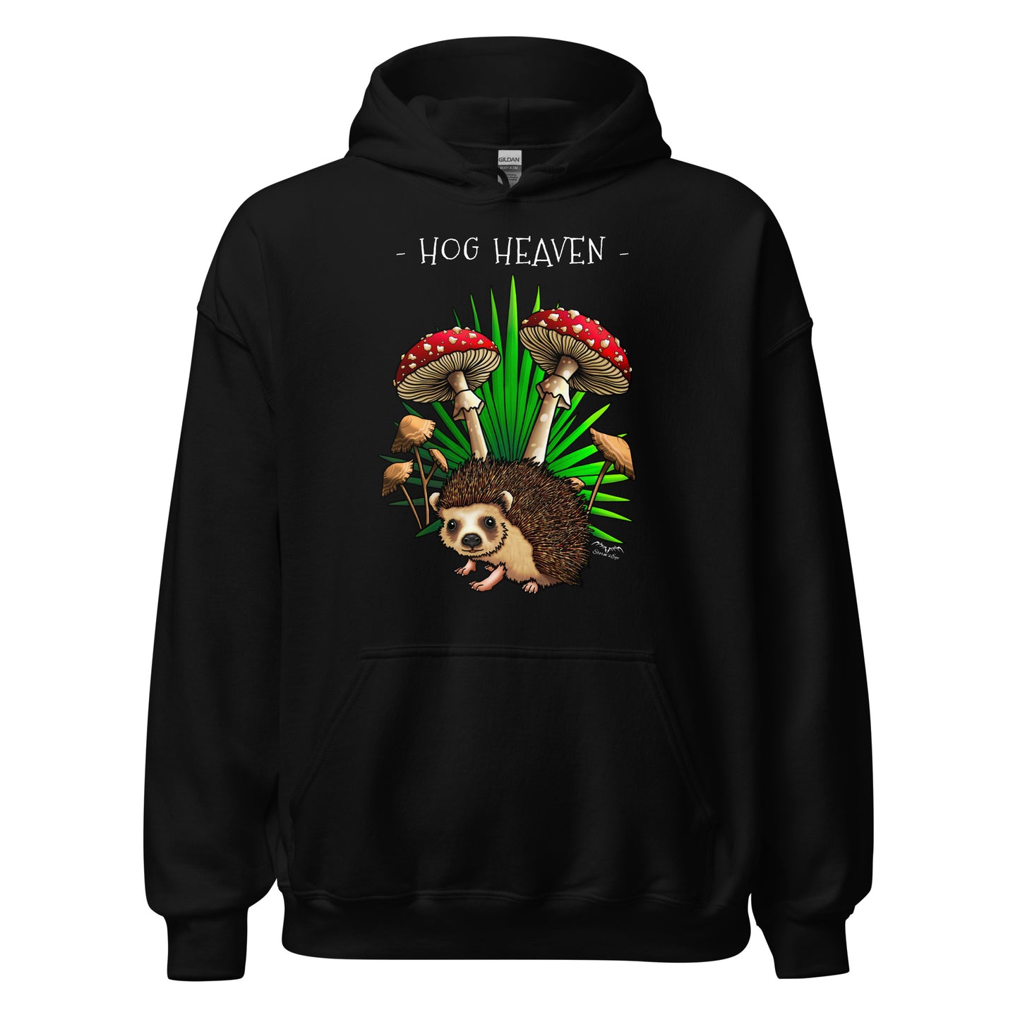hog heaven hedgehog mushrooms hoodie by stormseye, black