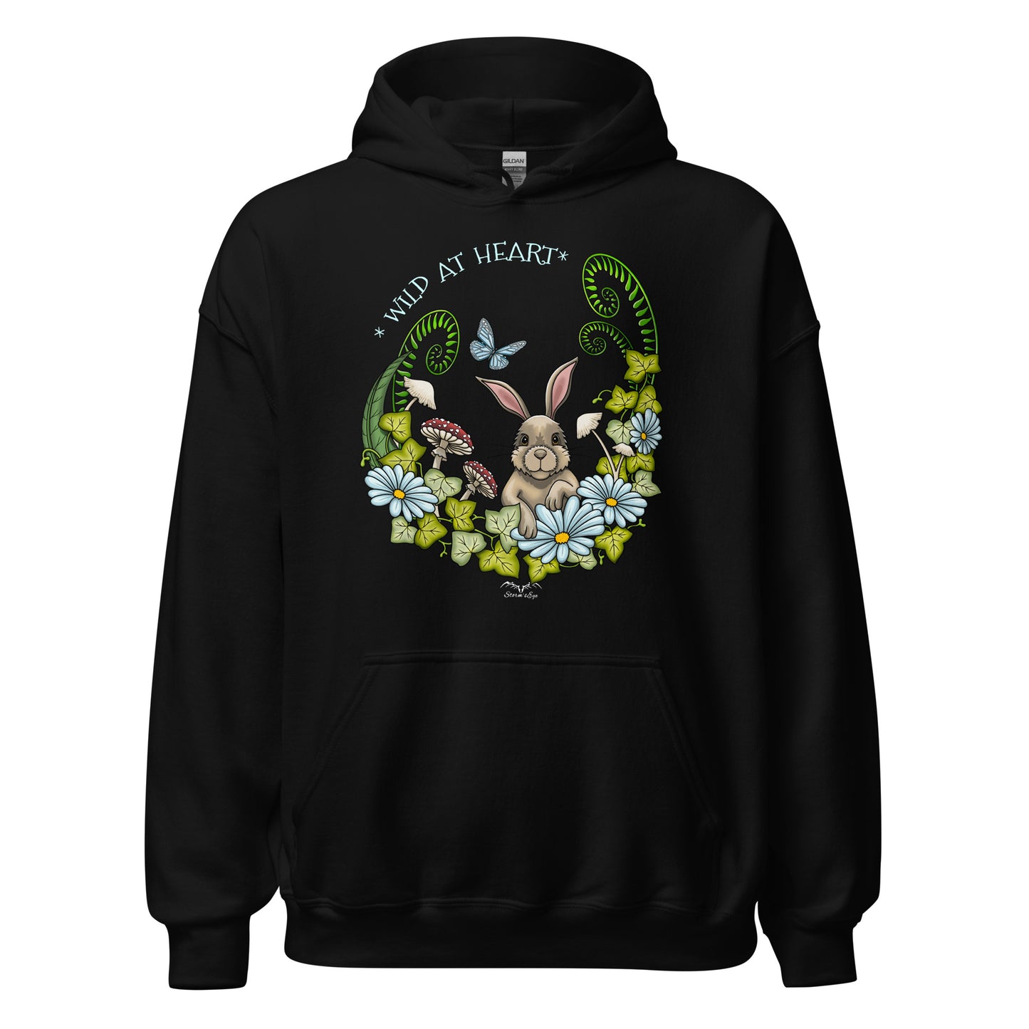 wild at heart rabbit hoodie by stormseye design, black